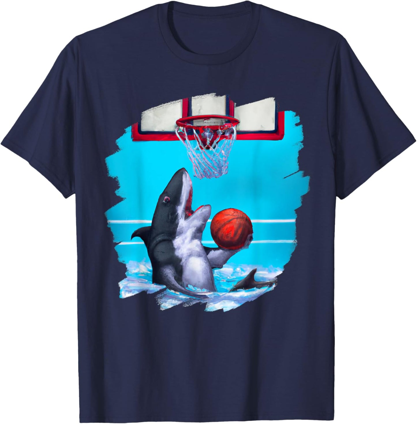 Shark Playing Basketball Funny Sharks Basketball T-Shirt - T-Shirt | Navy