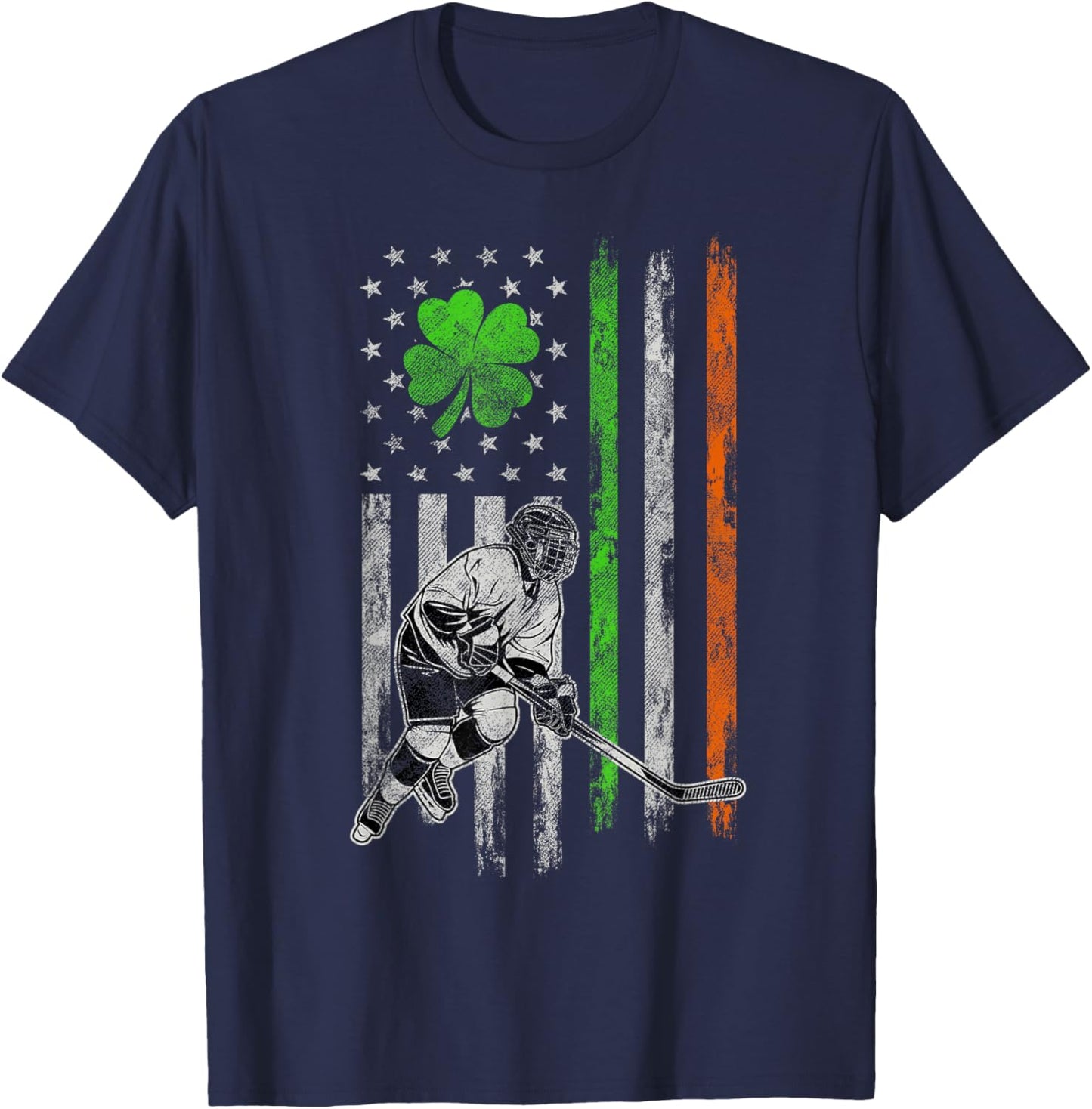 Hockey American Irish Flag St Patricks Day Shamrock Leaf T-Shirt - T-Shirt | Navy