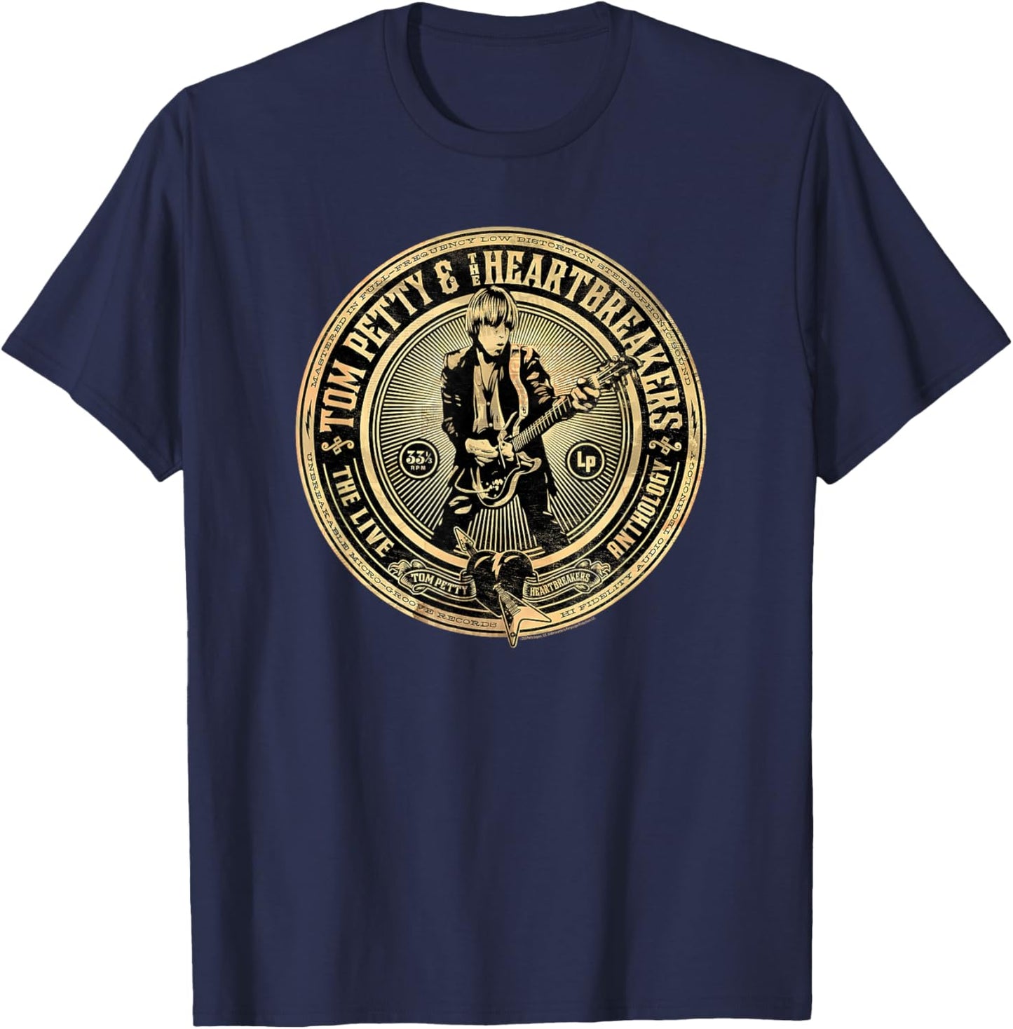 Tom Petty Adult , Black, Small, Short Sleeve, , Classic Fit, Modern Style, Embroidery, The Live Anthology Box Set Cover Art T-Shirt - T-Shirt | Navy