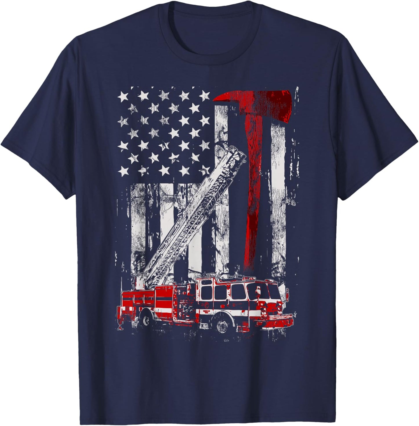 Fire Engine Truck Axe Thin Red Line Firetruck T-Shirt - T-Shirt | Navy