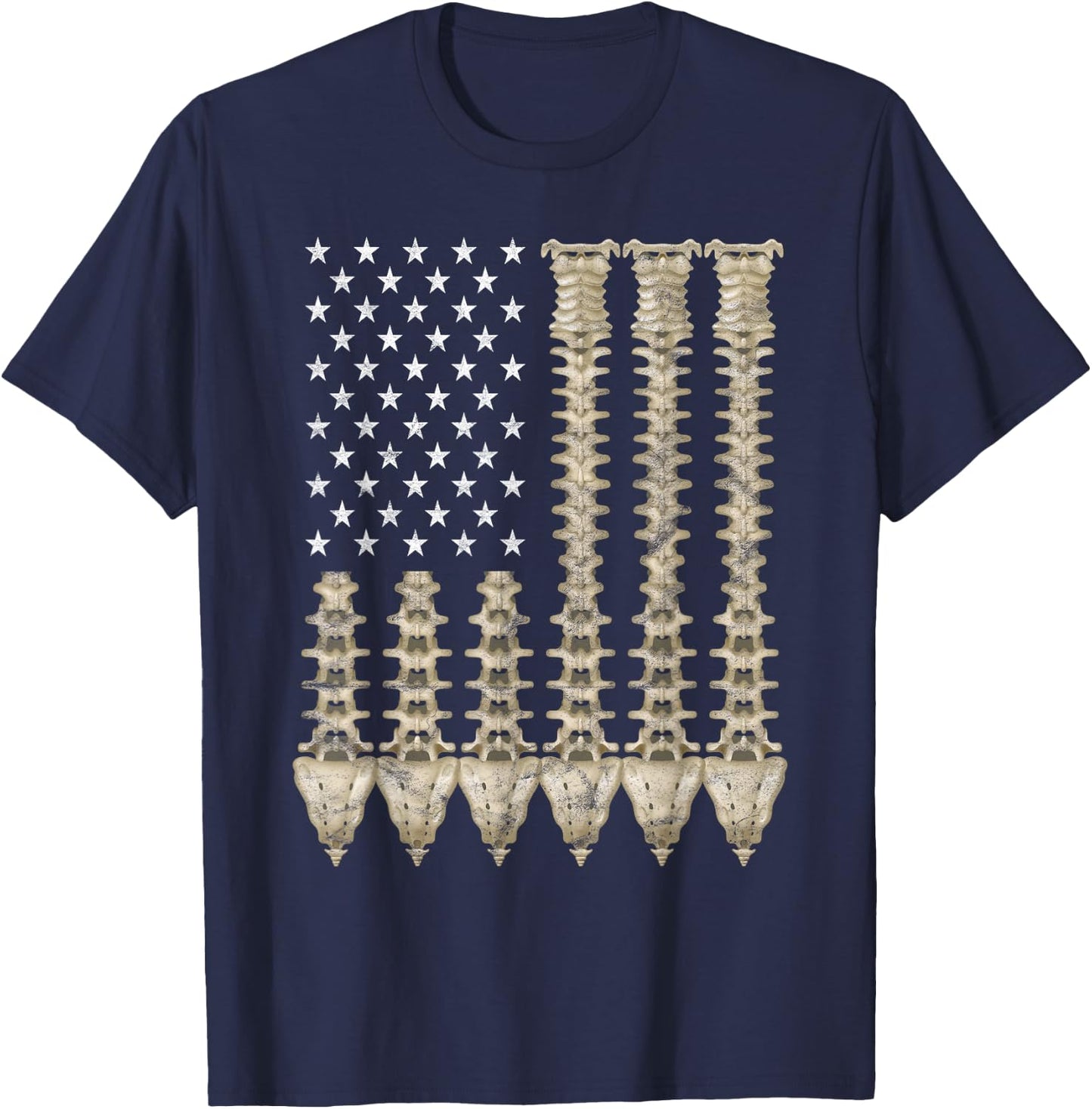 Chiropractors Office Spine Chiropractic American Flag Gift Women Men T-Shirt - T-Shirt | Navy
