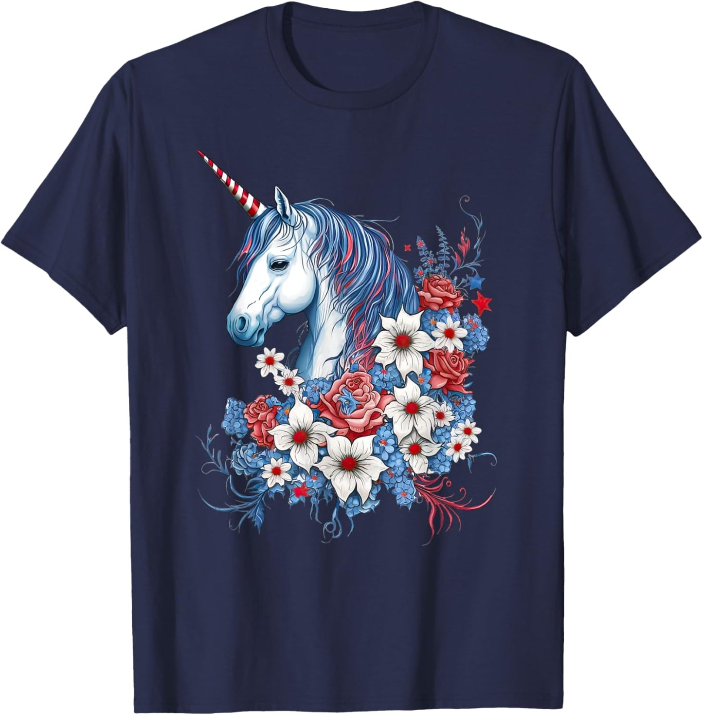 Patriotic Unicorn Red White Blue - Girls 4th of July T-Shirt - T-Shirt | Navy