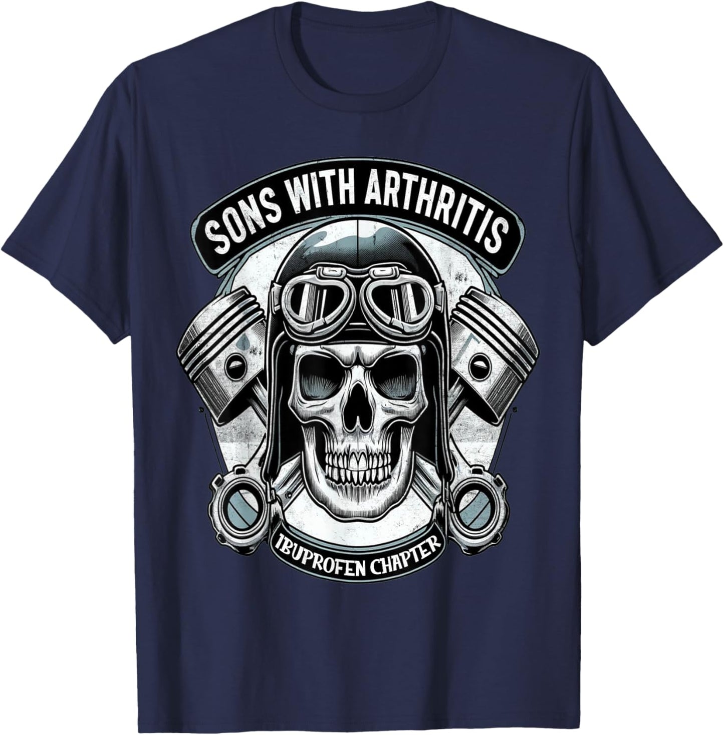 Sons With Arthritis Ibuprofen Chapter Cool Biker Skull T-Shirt - T-Shirt | Navy