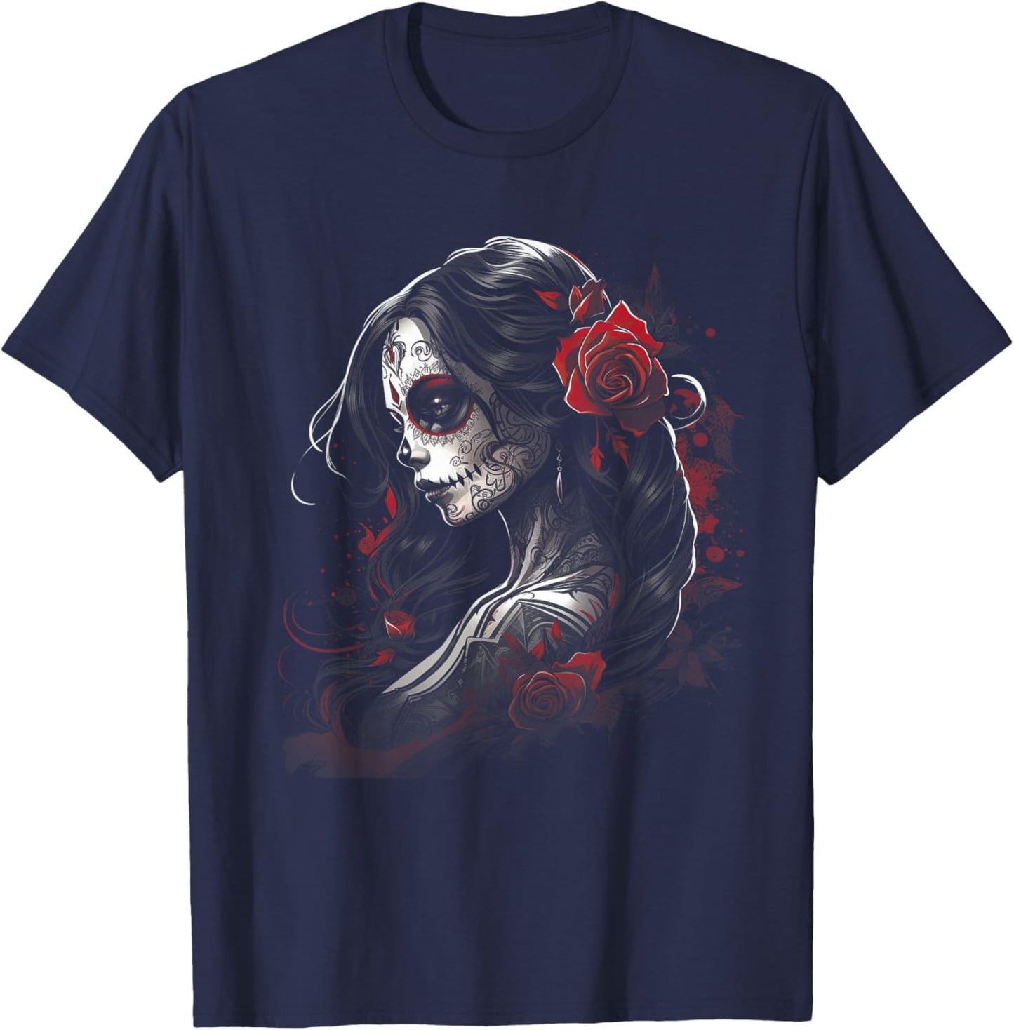 Tattoo Sketch Mexican Art Rose Dia de Los Muertos T-Shirt - T-Shirt | Navy