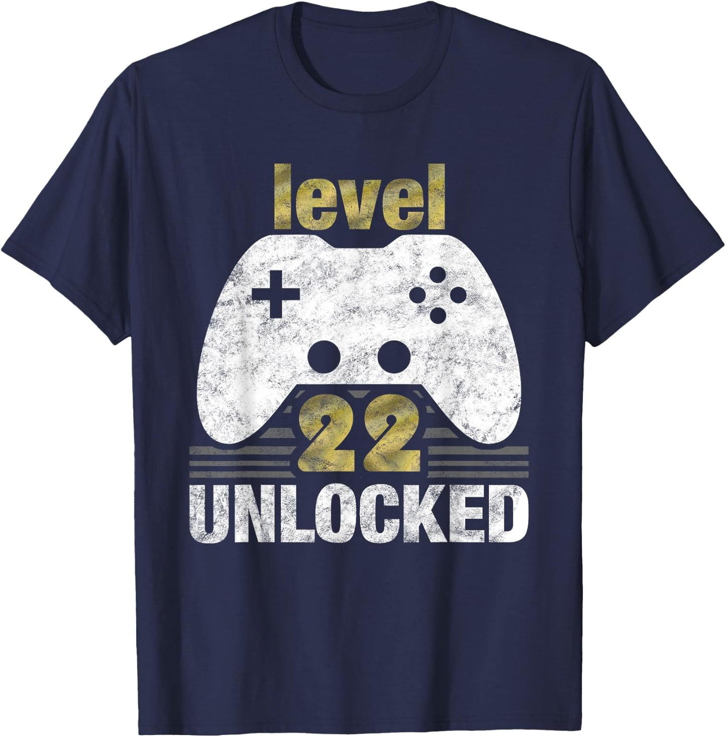 Level 22 Unlocked 22nd Birthday 22 Year Old Gift Gamers T-Shirt - T-Shirt | Navy