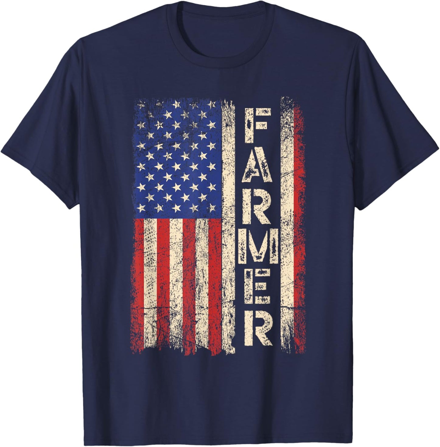 Farmer Tractors USA American Flag Patriotic Farming Men T-Shirt - T-Shirt | Navy
