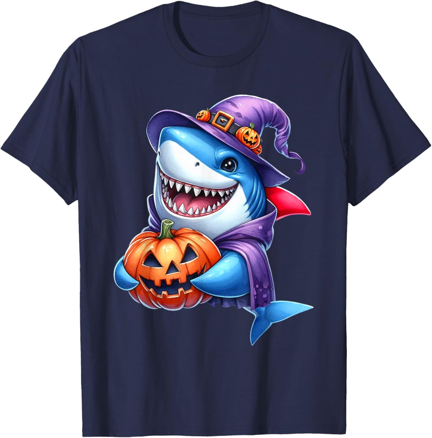 Shark Halloween Shark Lover Pumpkin Shark Halloween Boy Kids T-Shirt - T-Shirt | Navy
