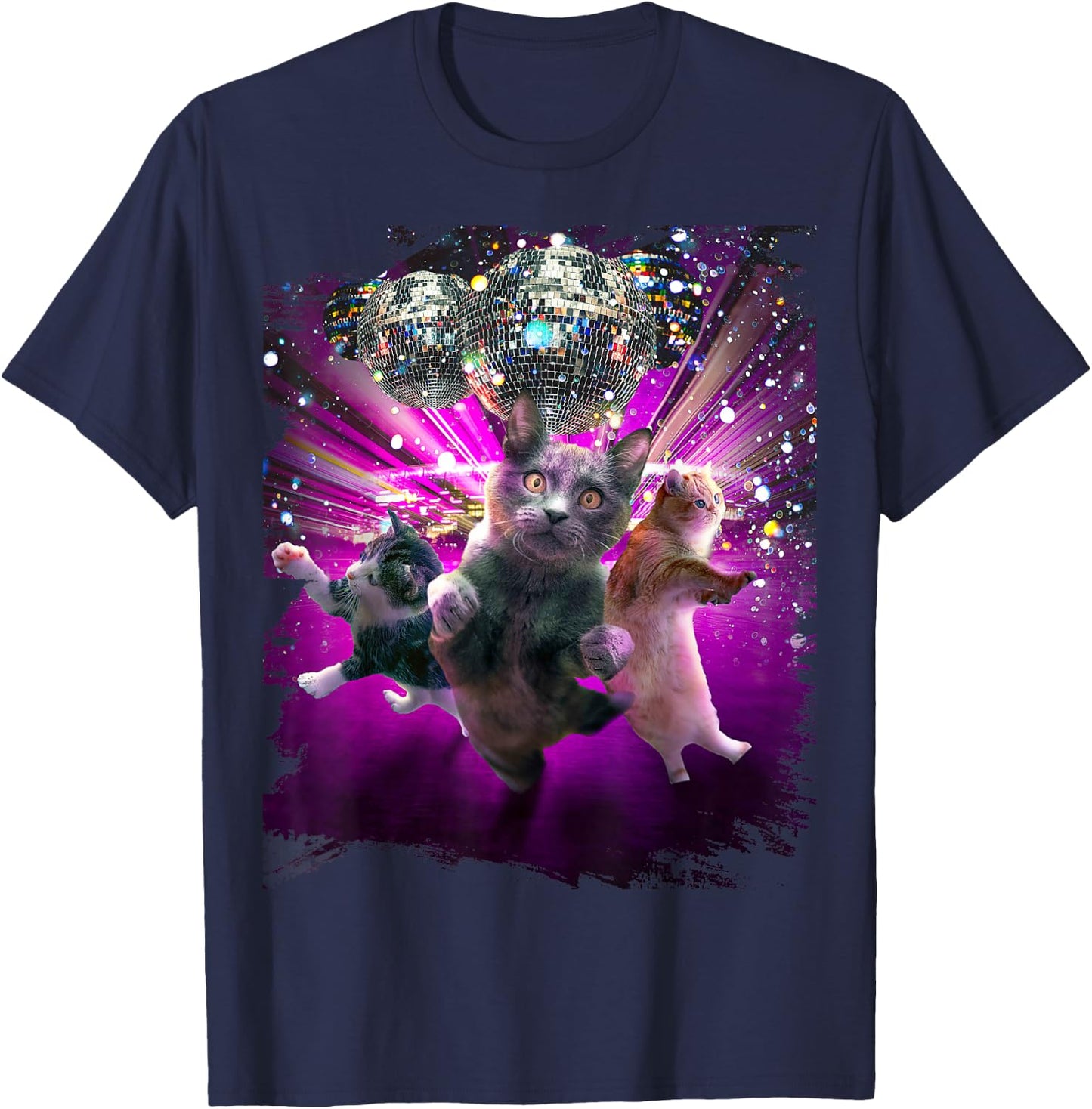Disco Cats - 70s Disco Kitty Cat Rave T-Shirt - T-Shirt | Navy