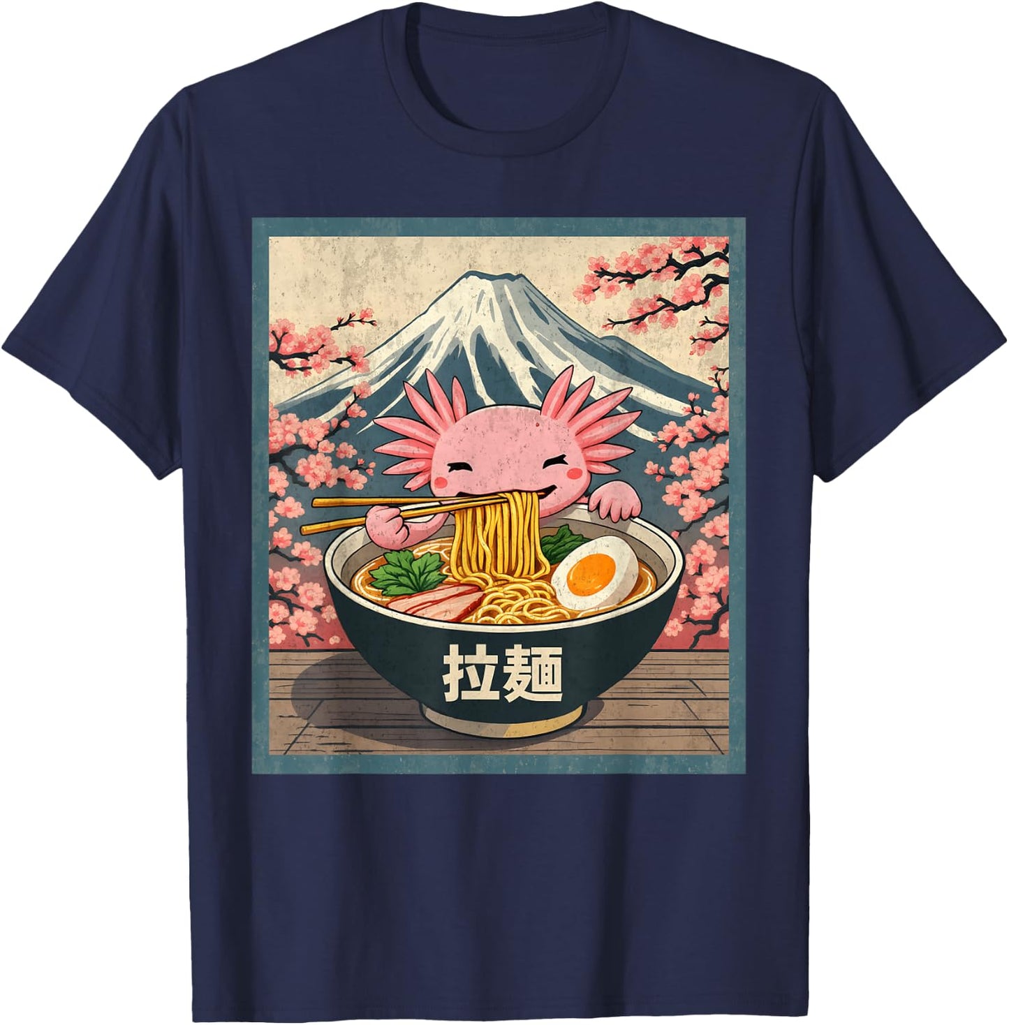 Anime, Axolotl, Ramen, Black, Small, Short Sleeve T-Shirt - T-Shirt | Navy
