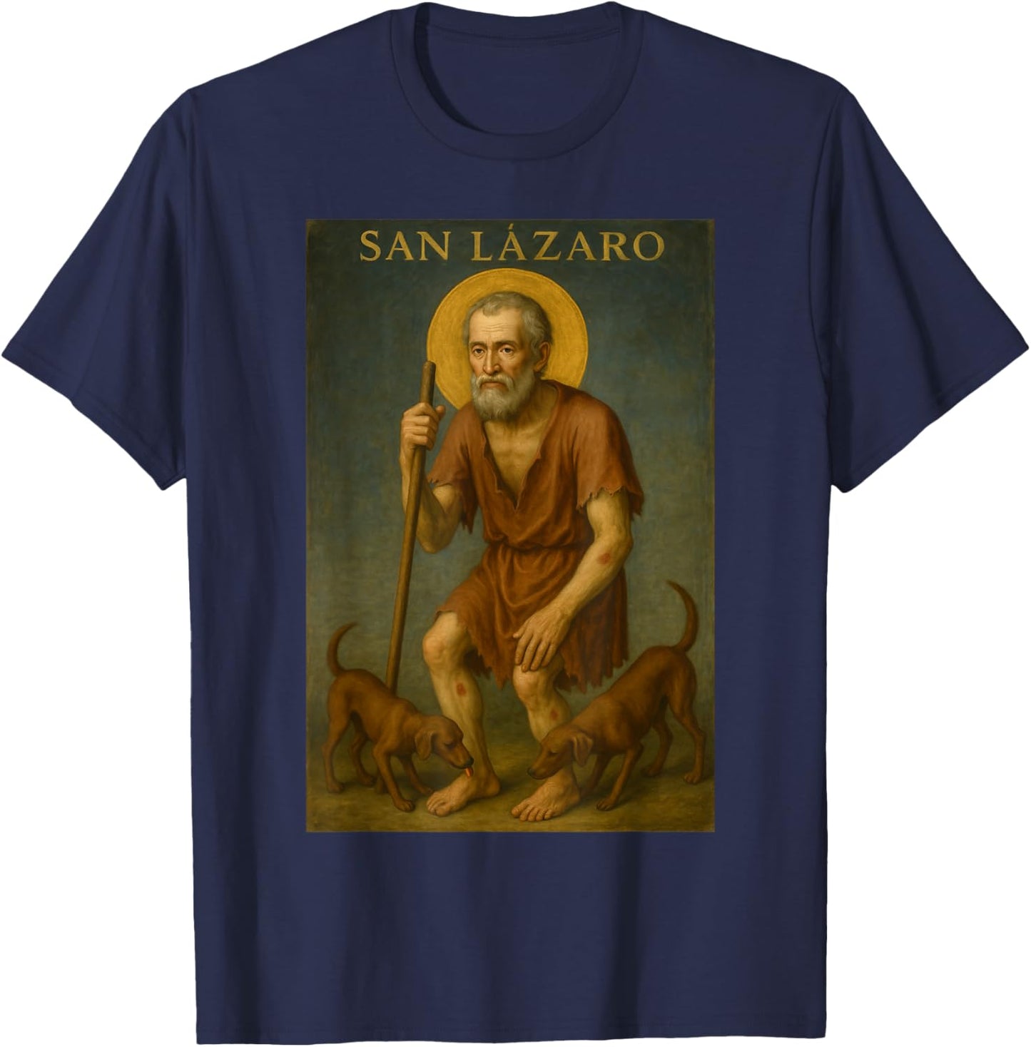 San Lazaro Santeria babalu Aye with dogs T-Shirt - T-Shirt | Navy