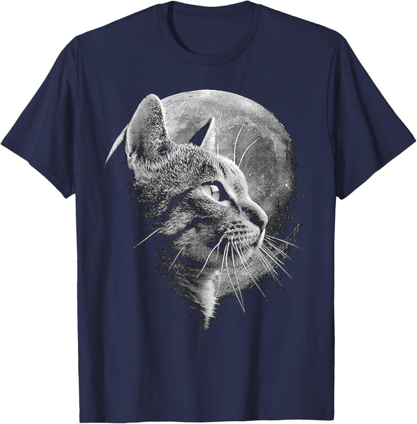Cute Cat With Moon - Funny Cat T-Shirt - T-Shirt | Navy