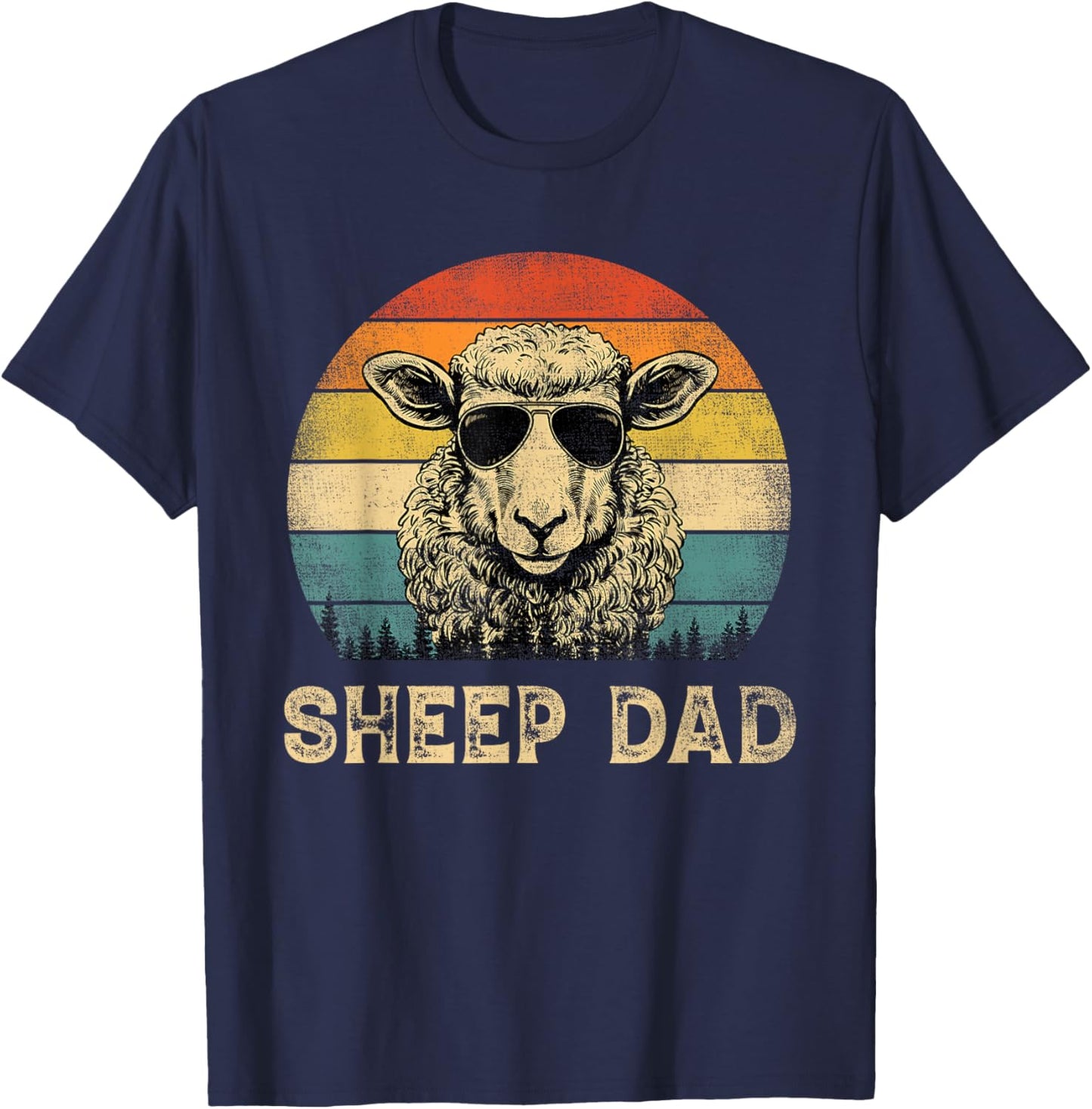 Vintage Sheep Dad Sheep Lovers Daddy Father's Day T-Shirt - T-Shirt | Navy