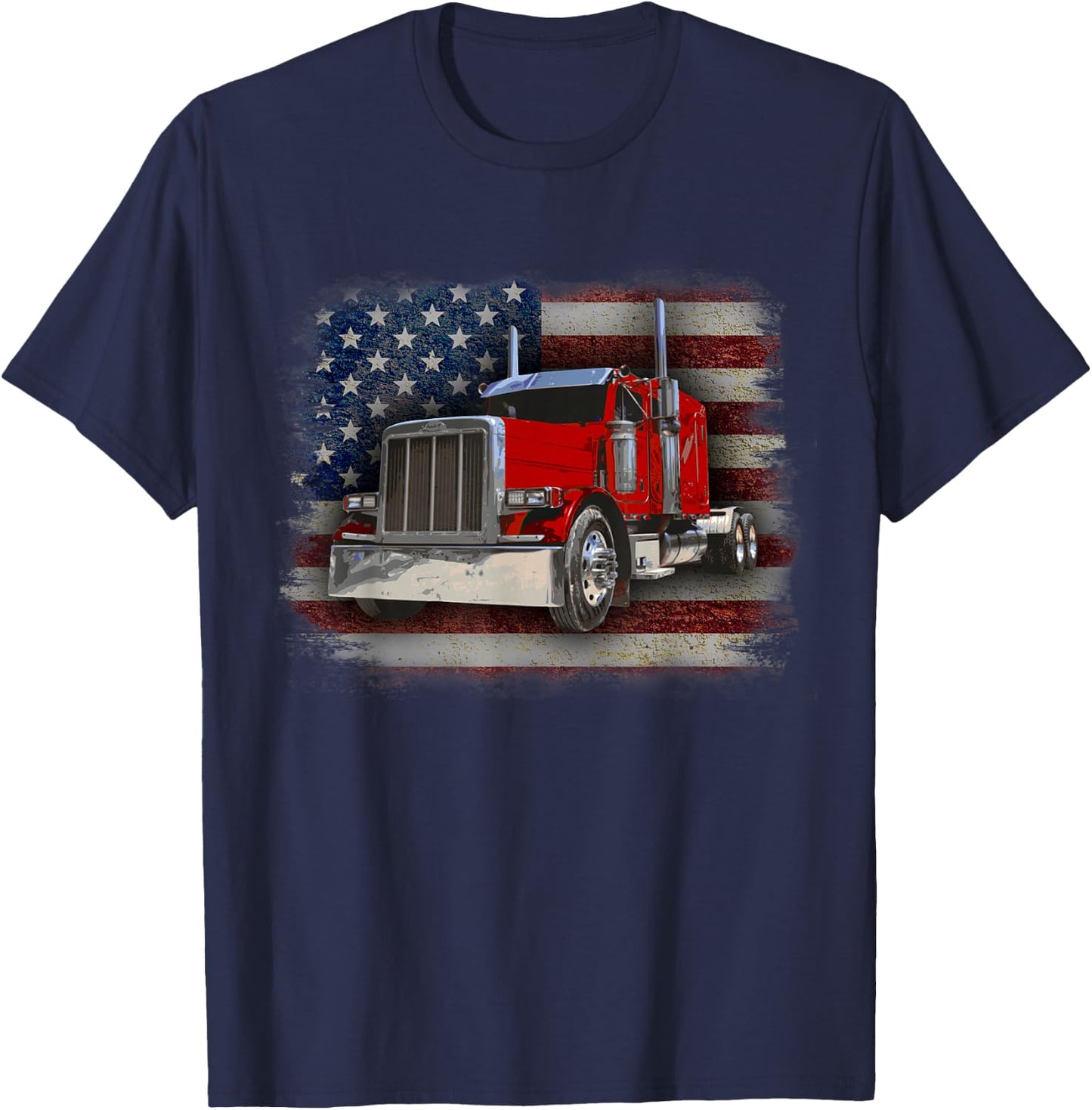 Trucker American Flag and Big Rig T-Shirt - T-Shirt | Navy