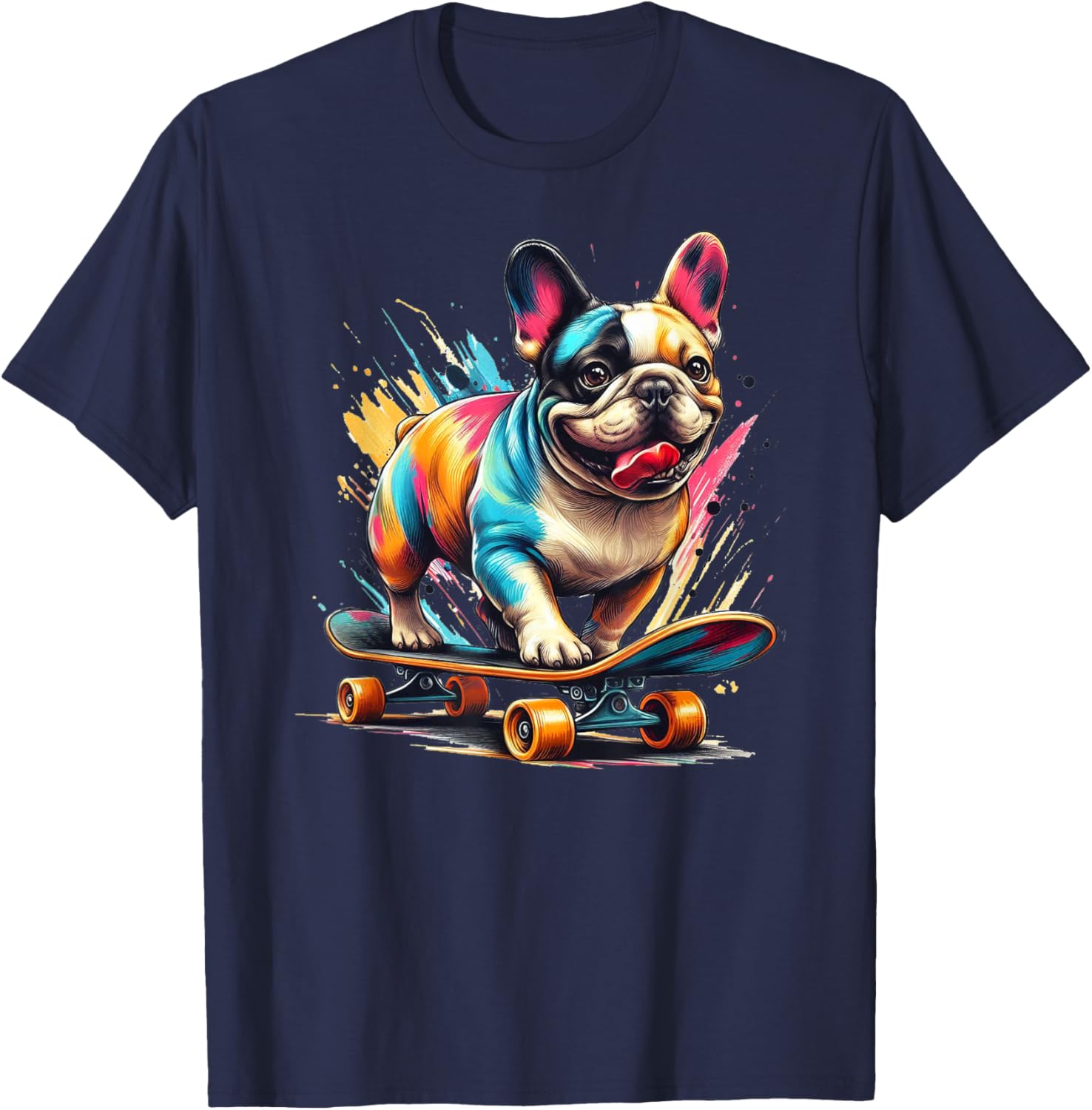 French Bulldog On Skateboard - Funny Frenchie Dog T-Shirt - T-Shirt | Navy