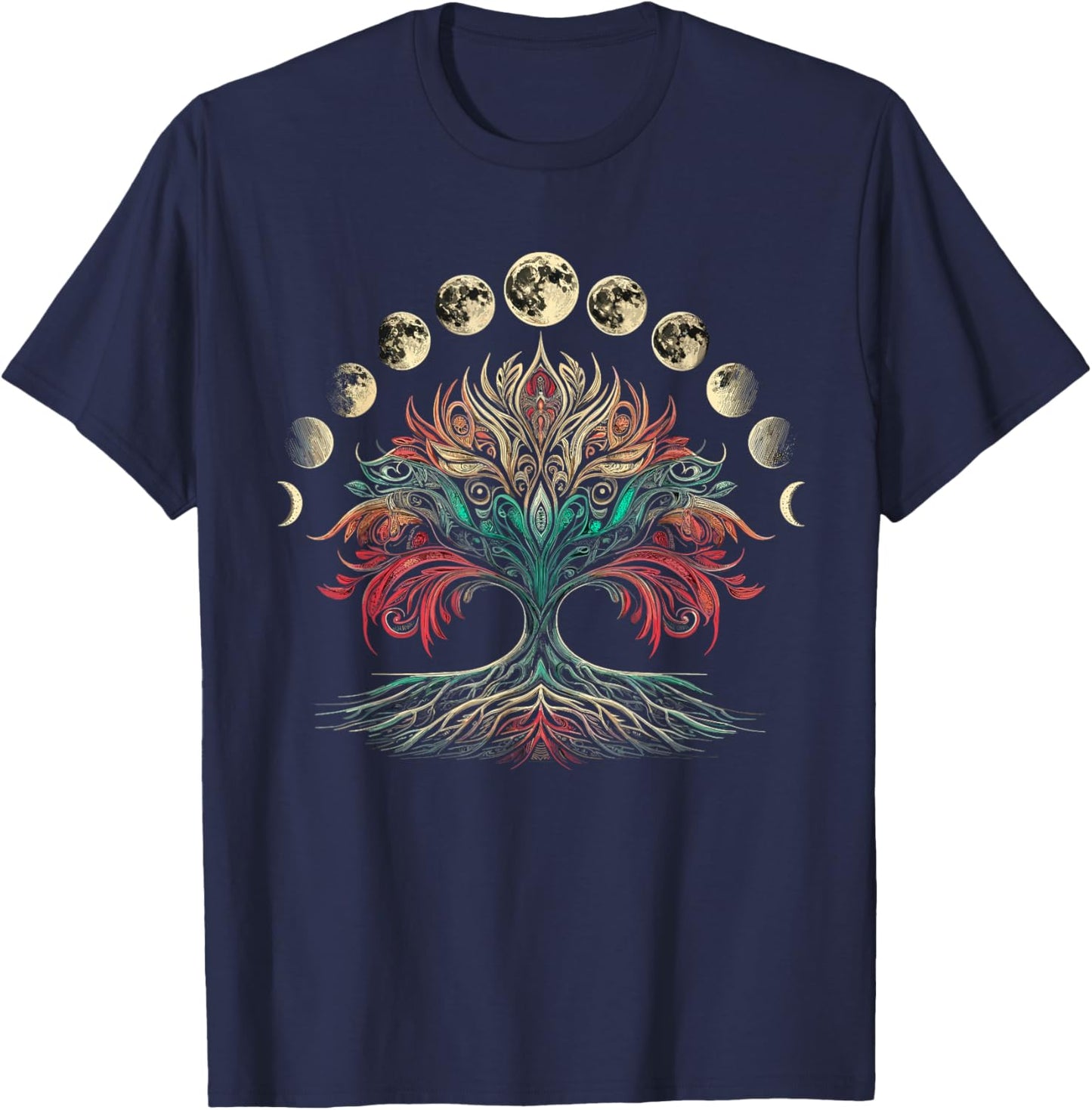 Phases of the Moon Retro 60's and 70's Vibe Tree T-Shirt - T-Shirt | Navy