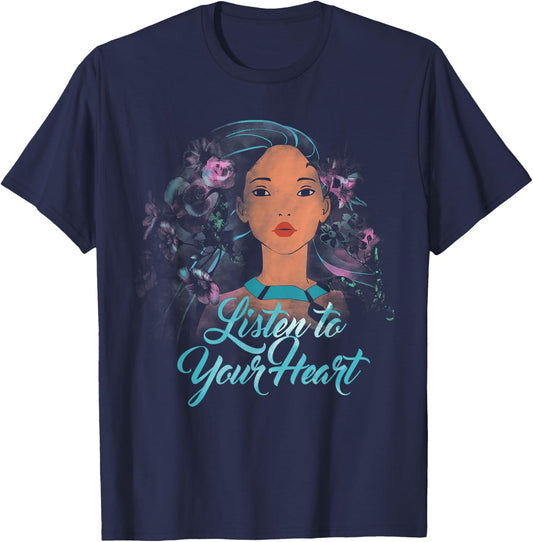 Disney Pocahontas Listen to Your Heart Watercolor Portrait T-Shirt - T-Shirt | Navy