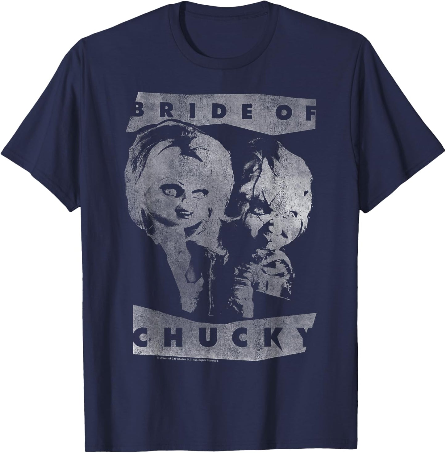 Child's Play Bride of Chucky Faded White Portrait T-Shirt - T-Shirt | Navy