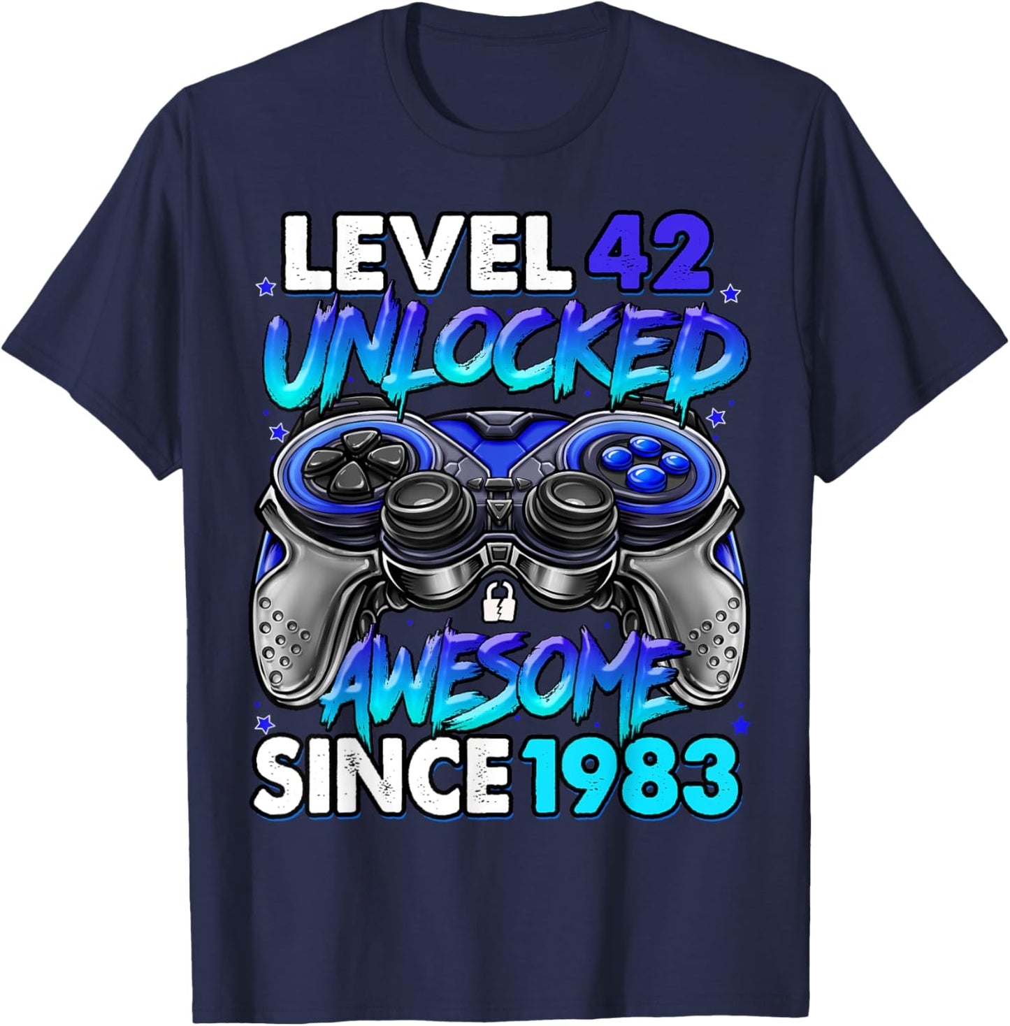Level 42 Unlocked Awesome Since 1983 42nd Birthday Gaming T-Shirt - T-Shirt | Navy