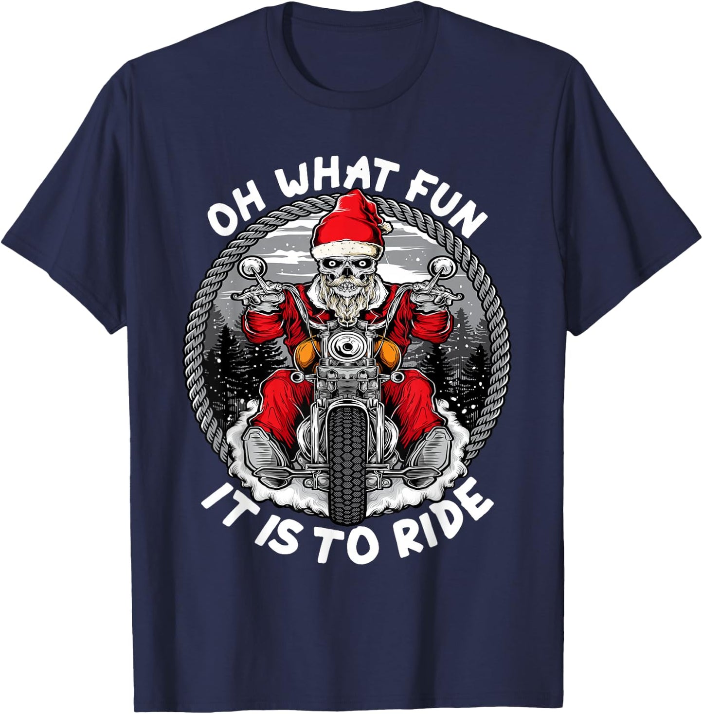 Oh What Fun It Is To Ride Christmas Santa Motorcycle Biker T-Shirt - T-Shirt | Navy