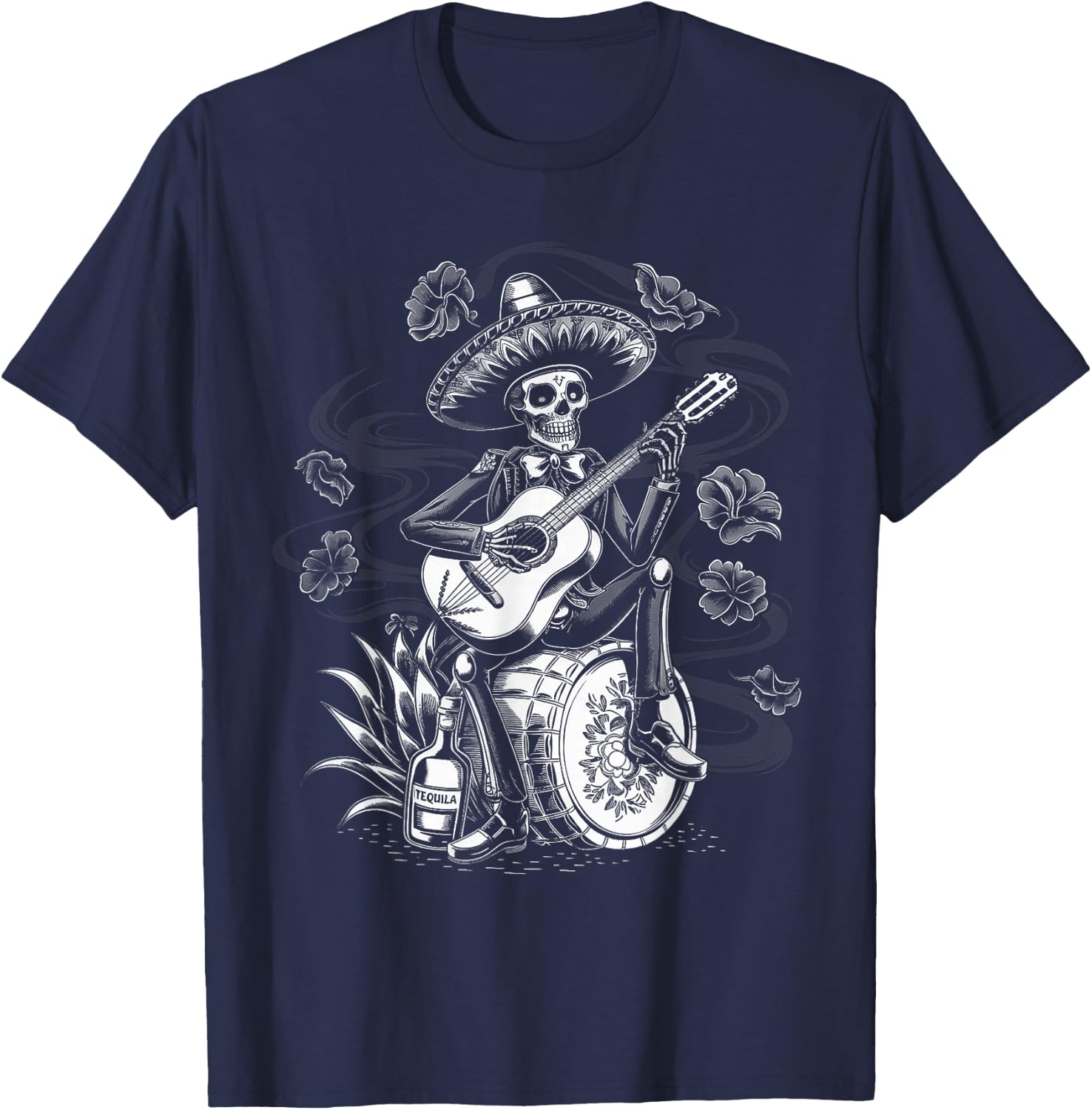 Mexico Vintage Skeleton Tequila Dia De Los Muertos Mexican T-Shirt - T-Shirt | Navy