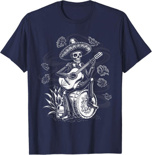 Mexico Vintage Skeleton Tequila Dia De Los Muertos Mexican T-Shirt - T-Shirt | Navy