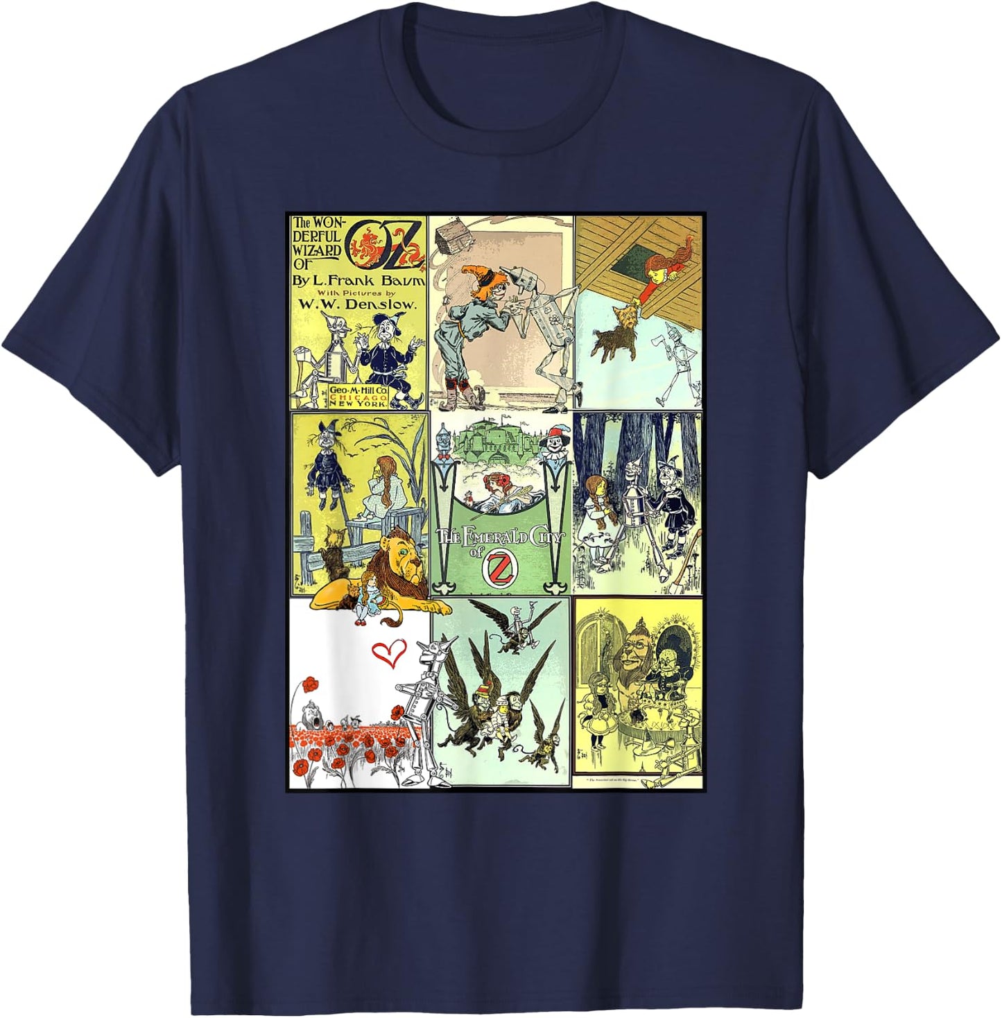 Dorothy and Toto The Wonderful Wizard of Oz Collage - Green, -Adults, Short Sleeve, , Small T-Shirt - T-Shirt | Navy