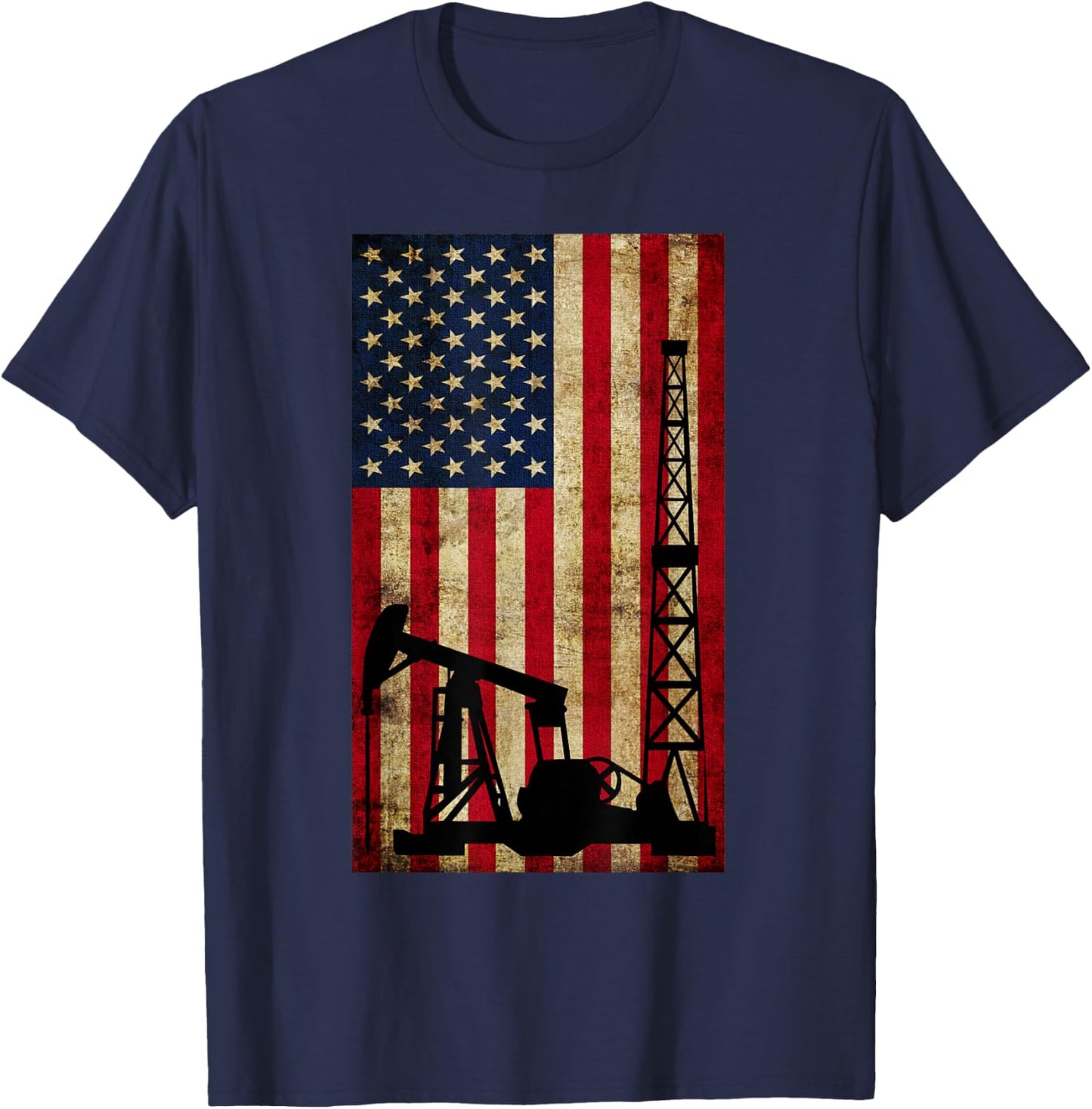 Vintage Landman USA Flag Oil Rig Pump Gas Workers Red Gifts T-Shirt - T-Shirt | Navy