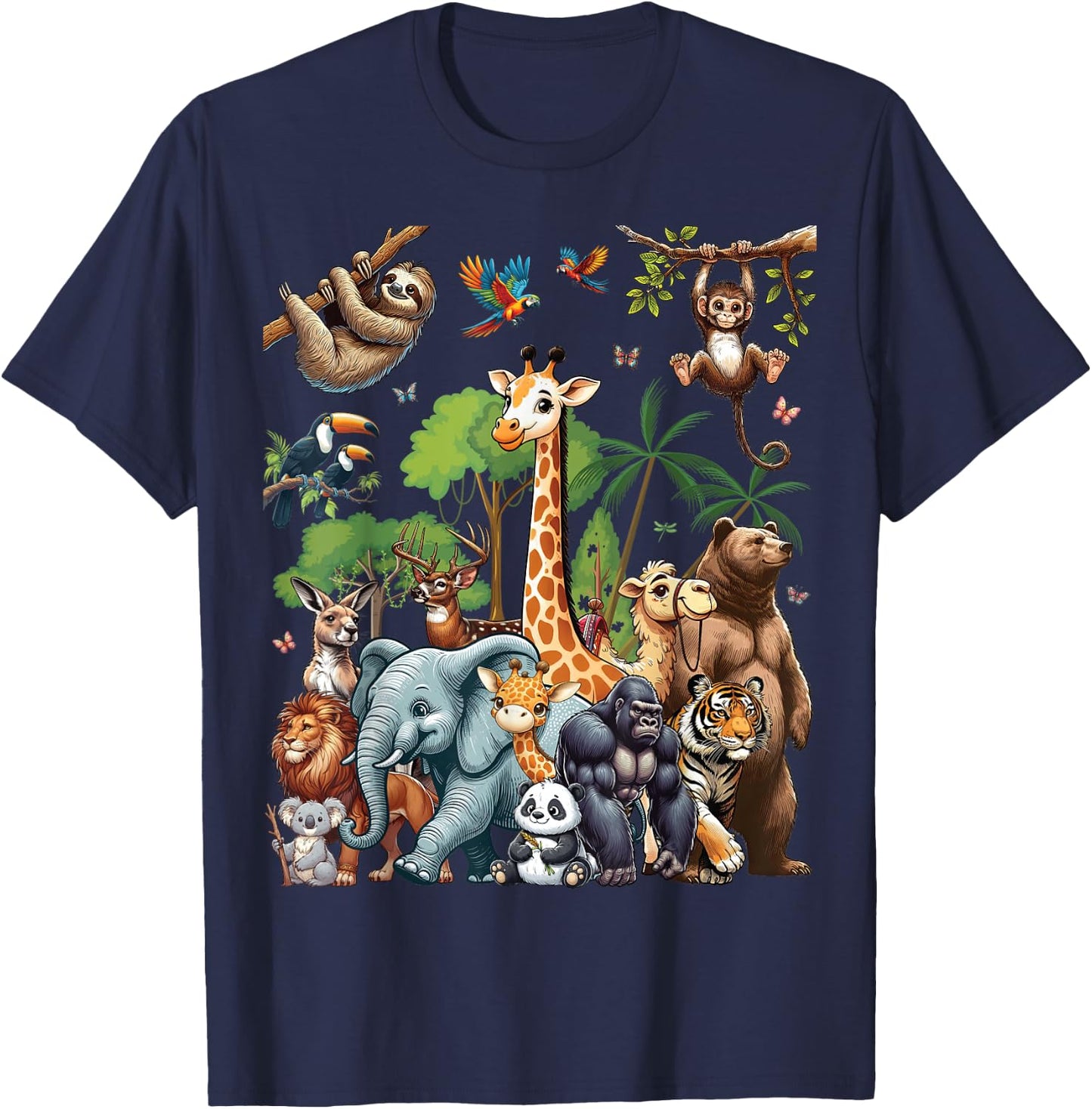 Zoo Animals Wildlife Safari Jungle Zoo Birthday Party T-Shirt - T-Shirt | Navy