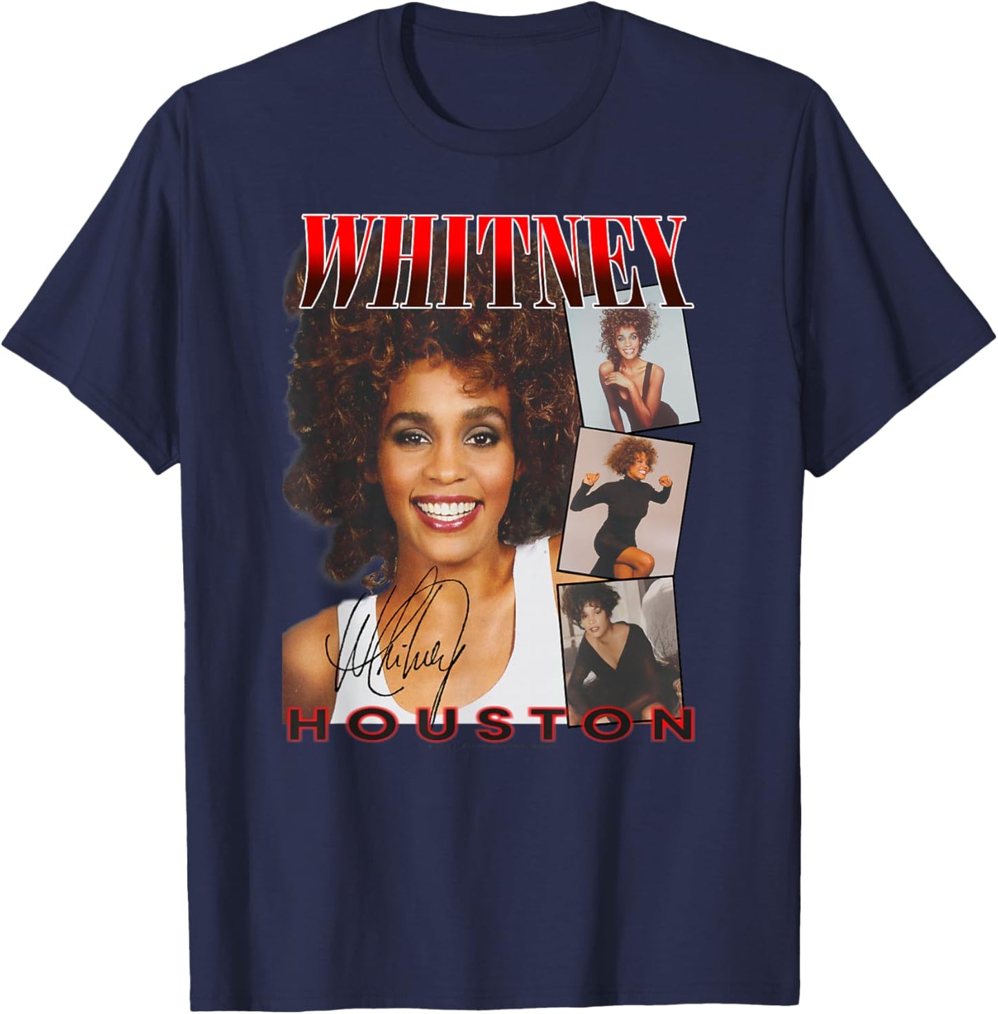 Whitney Houston Face Photos T-Shirt - T-Shirt | Navy