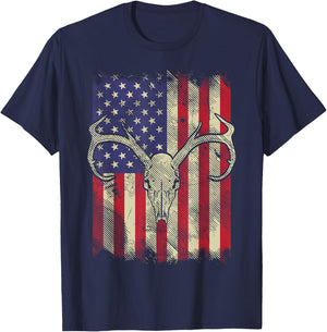 Deer Skull American Flag Hunting Vintage USA Hunter Gift T-Shirt - T-Shirt | Navy