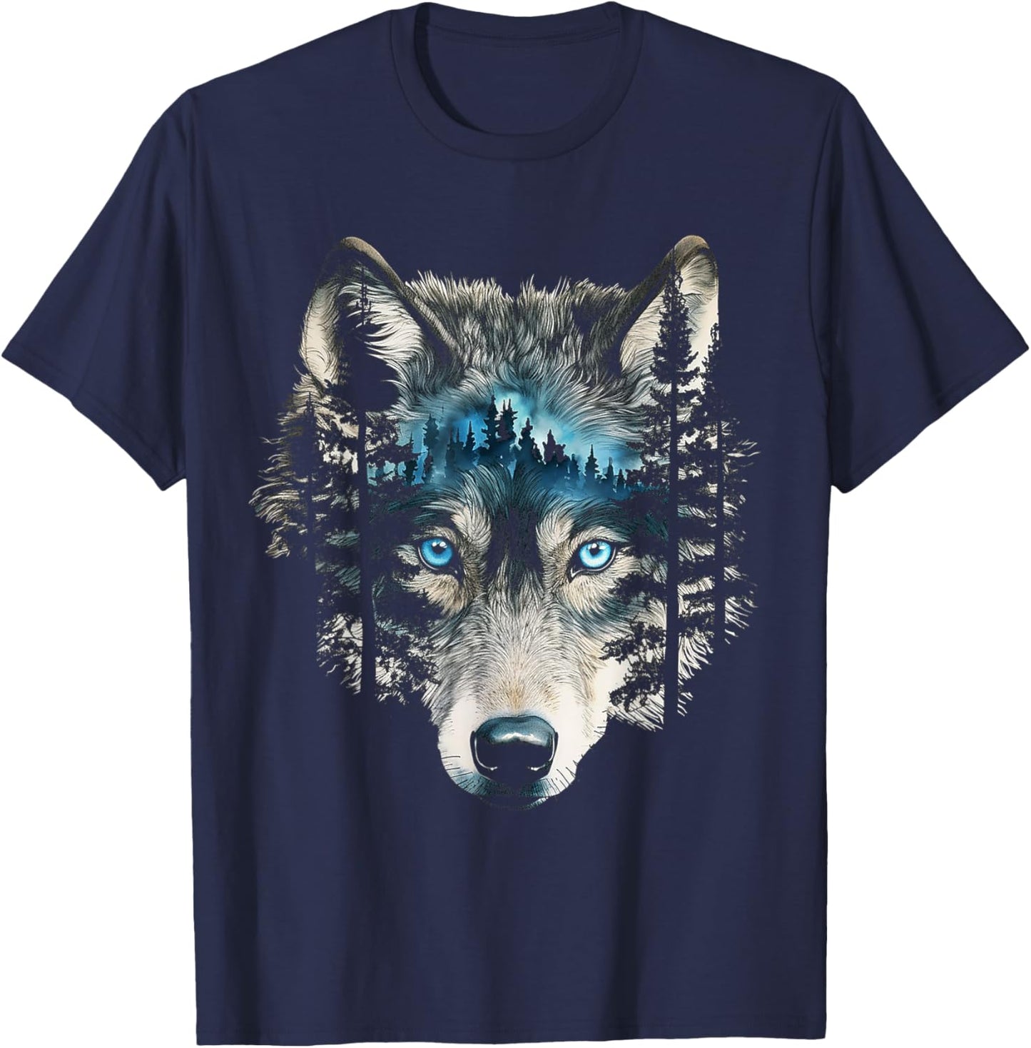 Wolf Nature Abstract Animal Art Blue Eyes Graphic Wolf T-Shirt - T-Shirt | Navy
