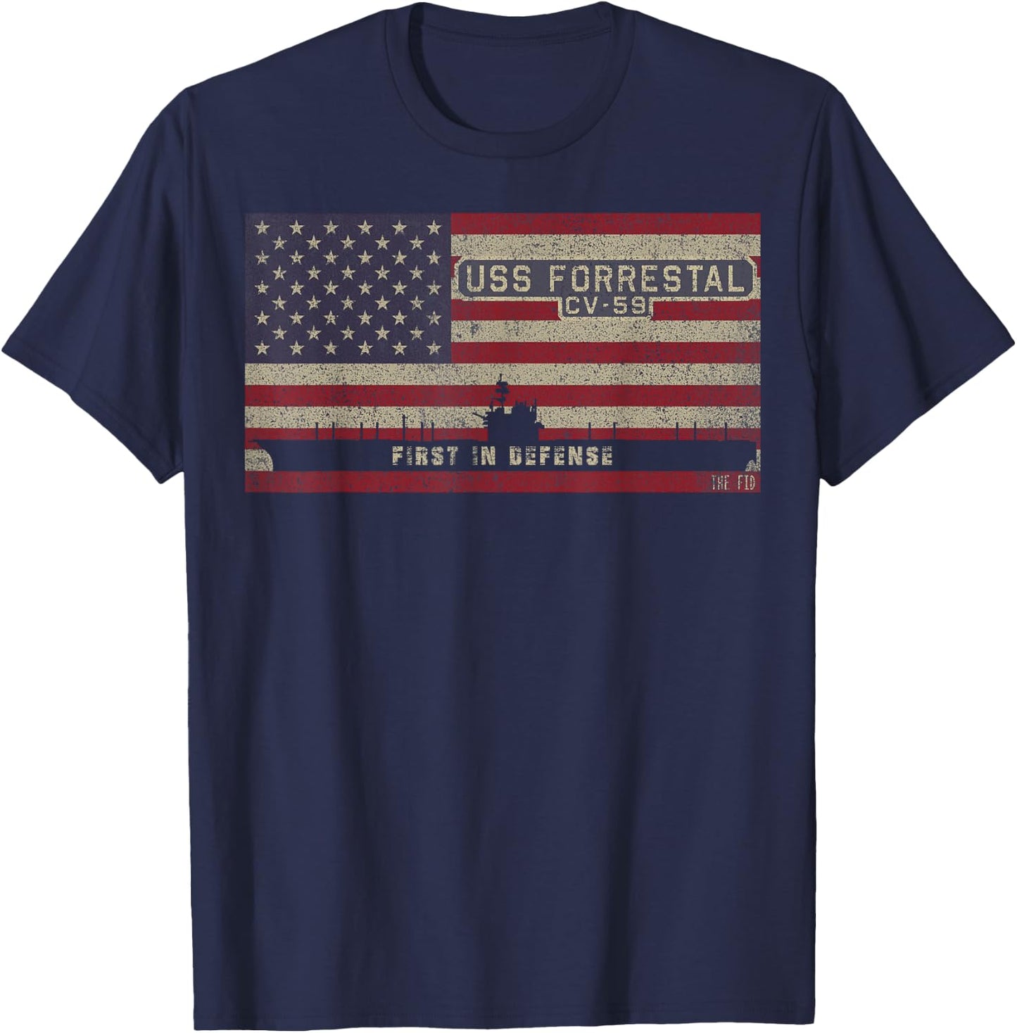 USS Forrestal CV-59 Aircraft Carrier American Flag T-Shirt - T-Shirt | Navy