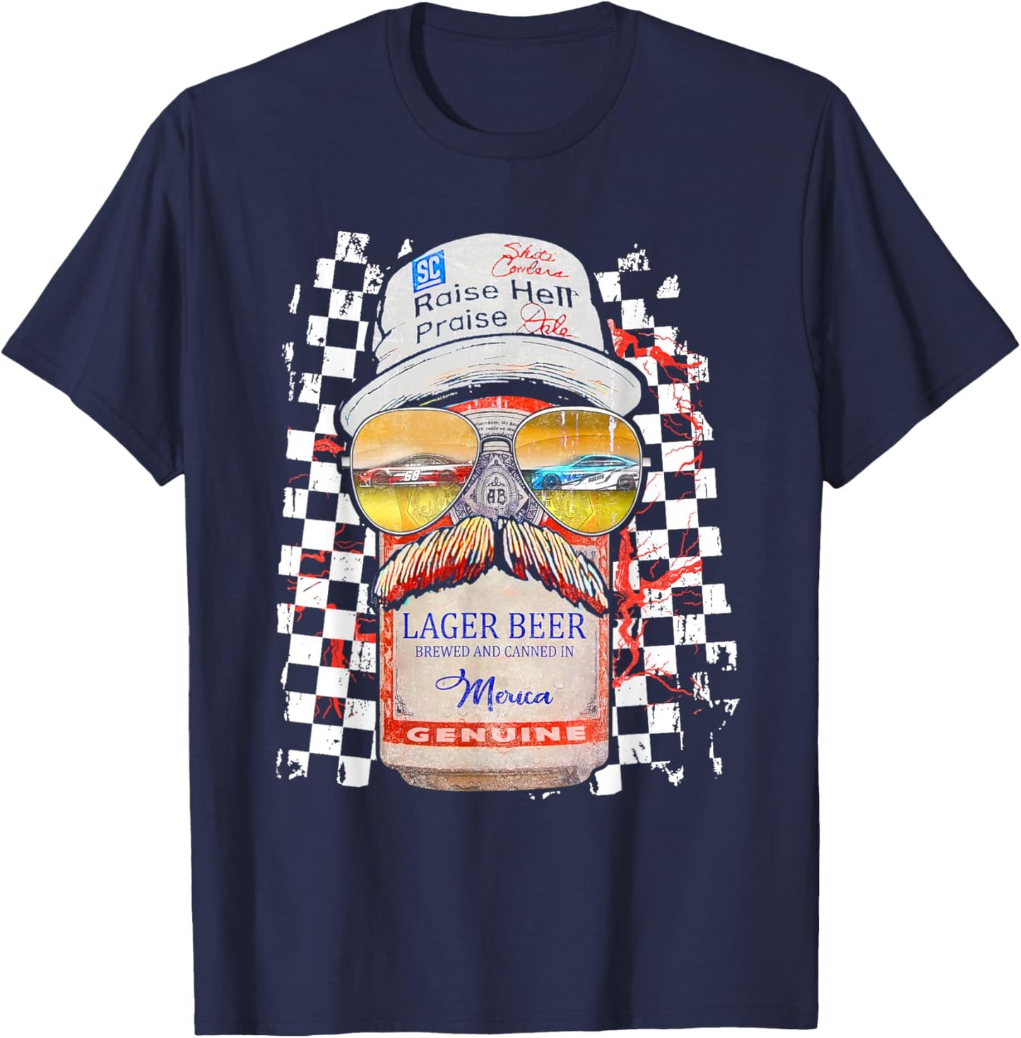 Graphic Motorsport Retro 90s Racing Retro Drinking Beer T-Shirt - T-Shirt | Navy