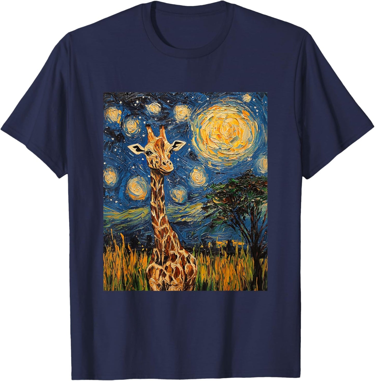 Cute Giraffe Africa - Van Gogh Style - Starry Night T-Shirt - T-Shirt | Navy