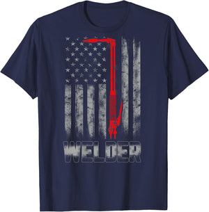 Welder Red line American Flag Shirt USA Patriotic Welder T-Shirt - T-Shirt | Navy