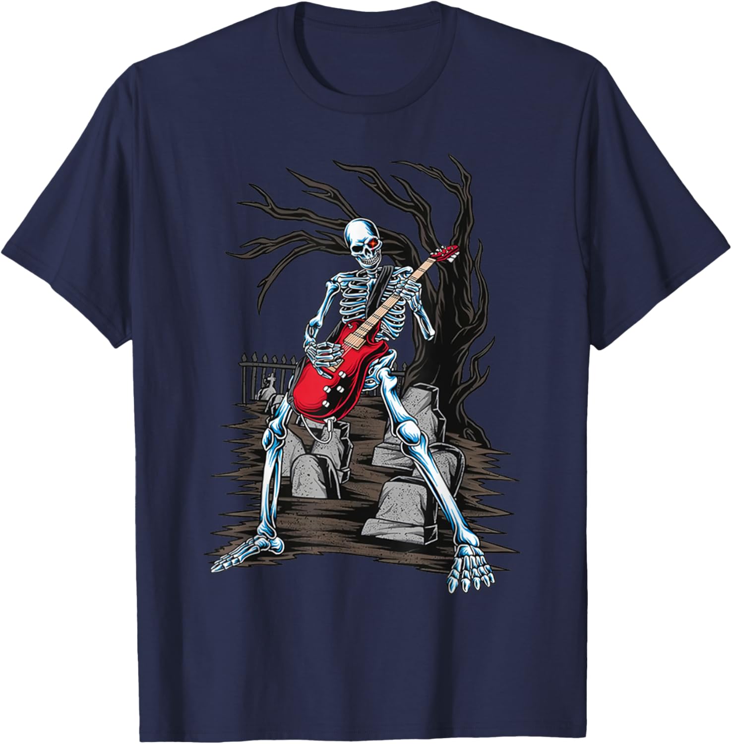 Skeleton Playing Guitar T-Shirt - T-Shirt | Navy