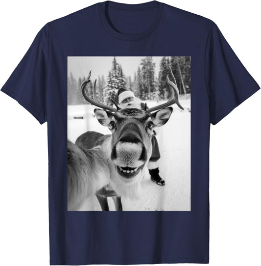 Reindeer Selfie Christmas Party Selfie Funny Reindeer Xmas T-Shirt - T-Shirt | Navy