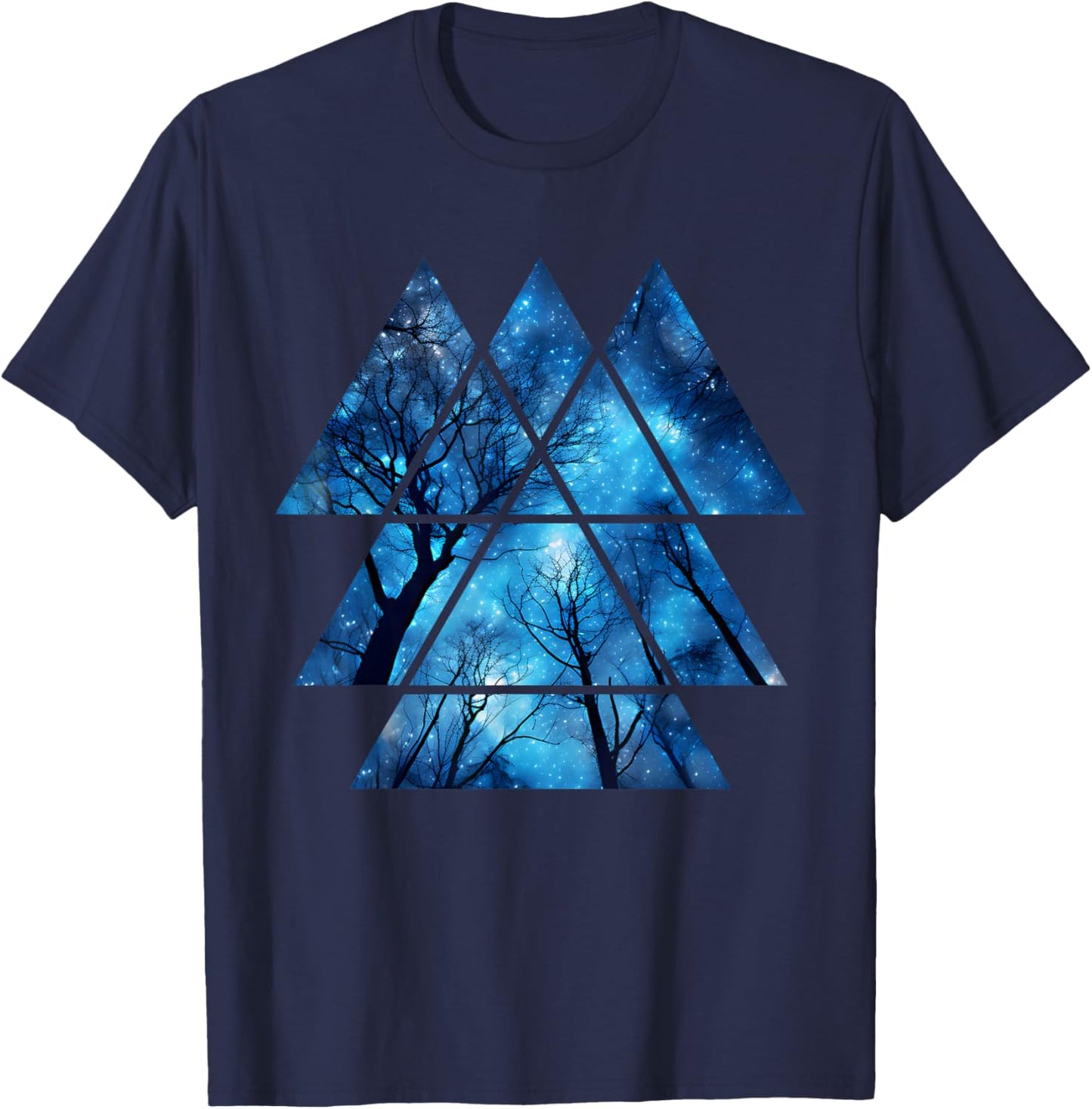 Geometric Sky at Night Trees Nature Outdoor Graphic T-Shirt - T-Shirt | Navy