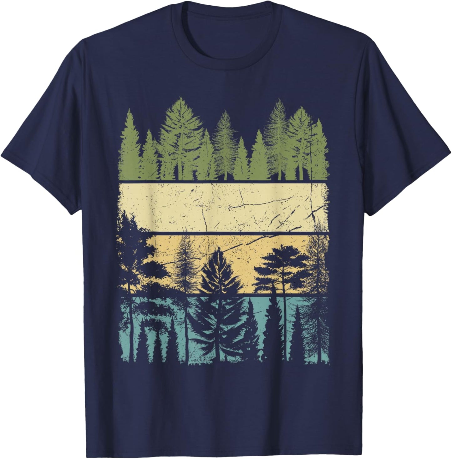 Vintage Forest Trees Wildlife Nature Hiking Camping T-Shirt - T-Shirt | Navy