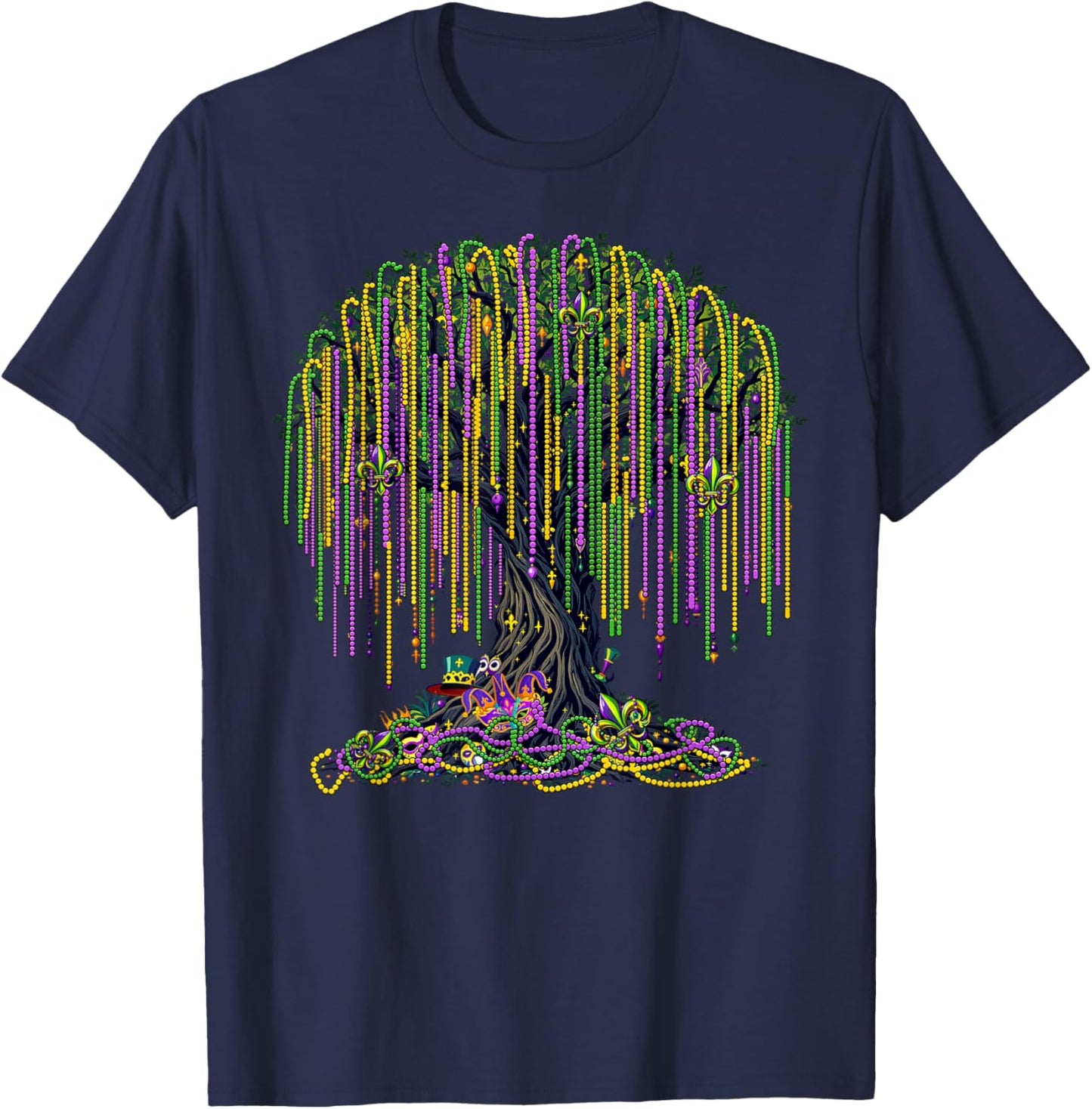 Mardi Gras Tree Beads Mask New Orleans 2025 Festival T-Shirt - T-Shirt | Navy