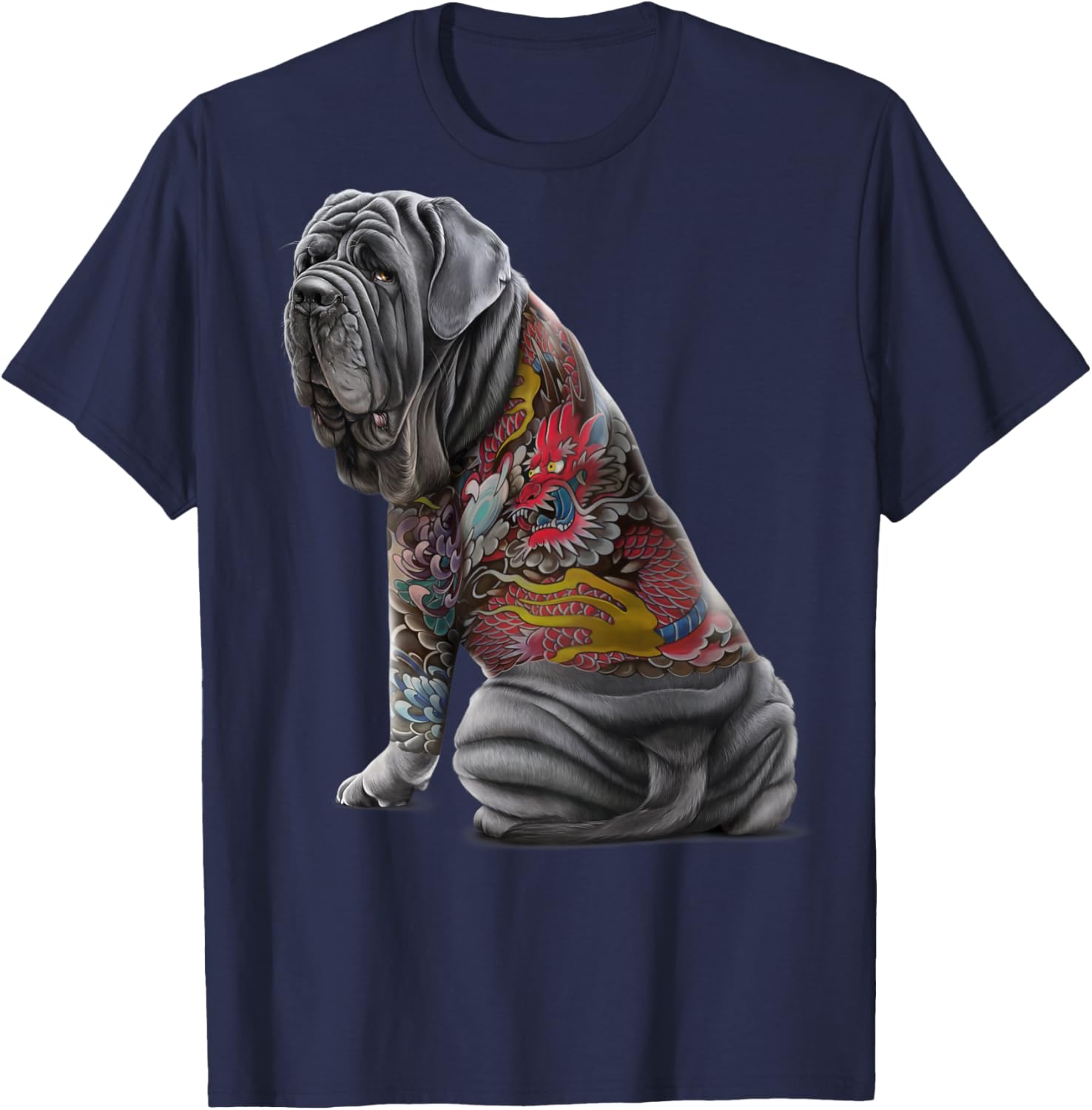 Neapolitan Mastiff Dog with Japanese Dragon Tattoo Irezumi Women Kids T-Shirt - T-Shirt | Navy
