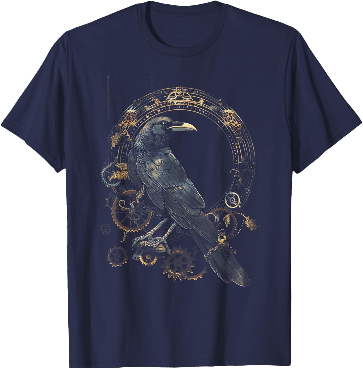 Crow Steampunk Gears Raven art Steampunk bird T-Shirt - T-Shirt | Navy
