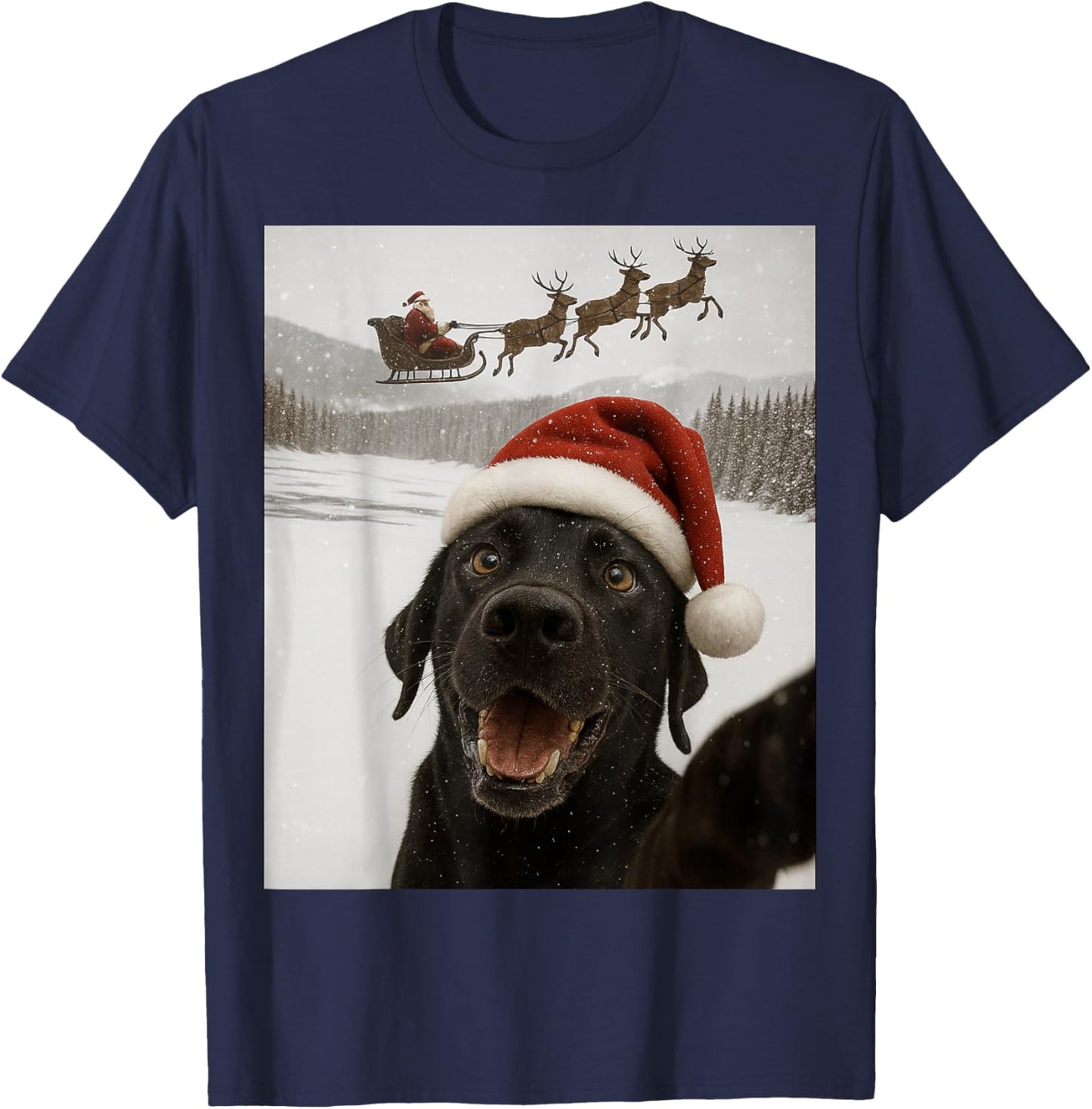 Dog Selfie with Santa Funny Christmas Dog Lovers T-Shirt - T-Shirt | Navy