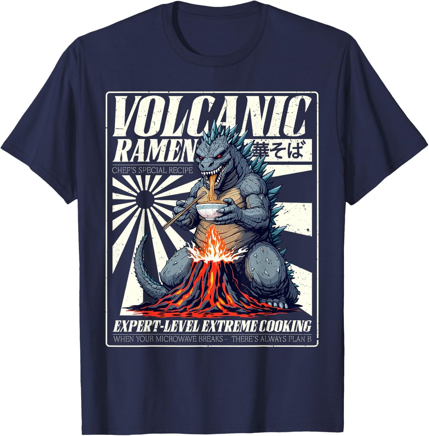 Giant Kaiju Eating Japanese Ramen Monster Lover Birthday T-Shirt - T-Shirt | Navy
