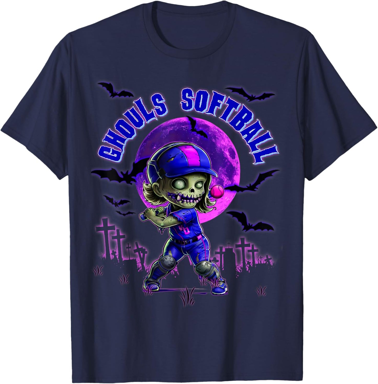 Halloween Softball for Girls Creepy Spooky Zombie Batter T-Shirt - T-Shirt | Navy