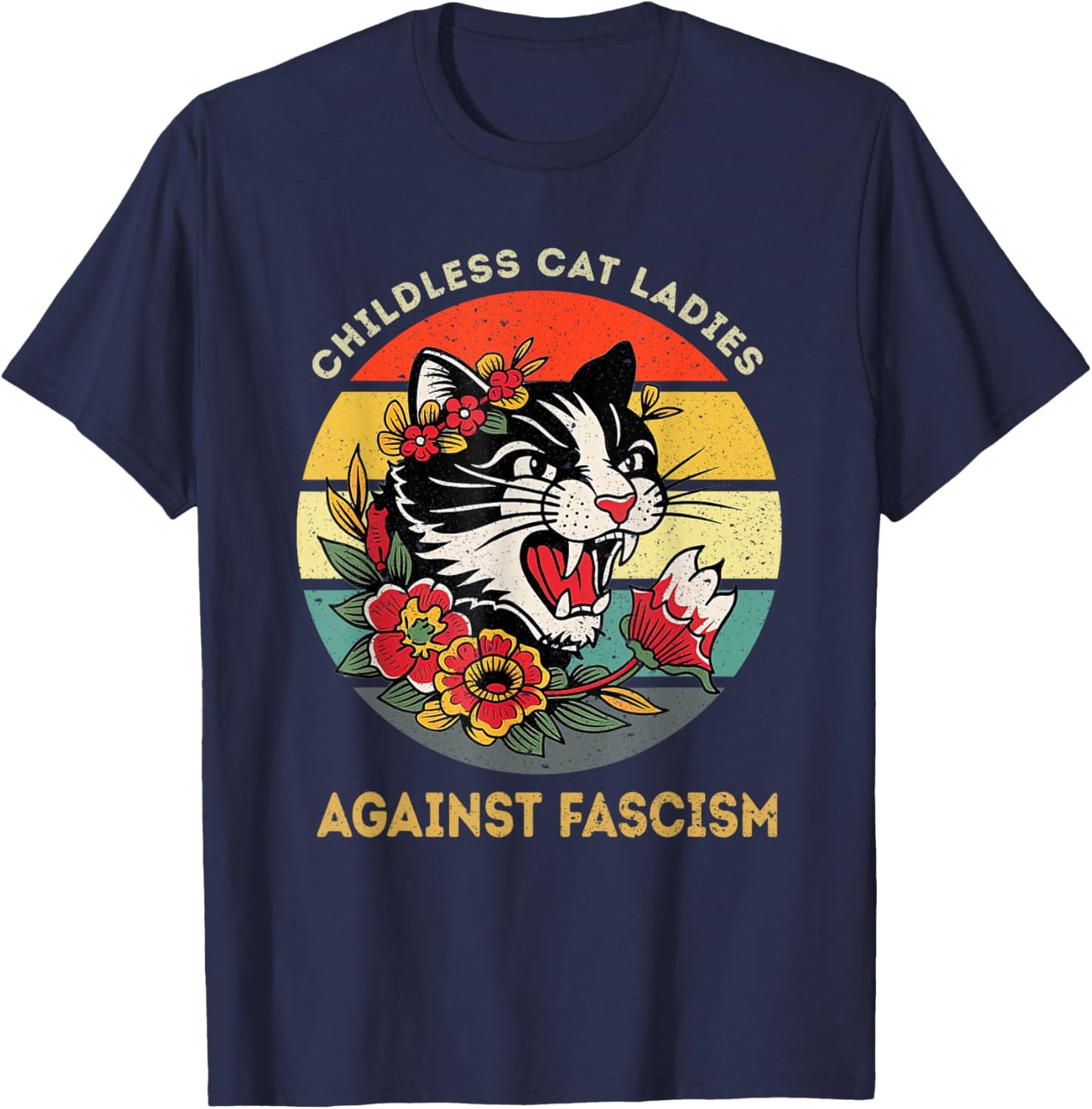 Childless Cat Ladies Against Fascism T-Shirt - T-Shirt | Navy