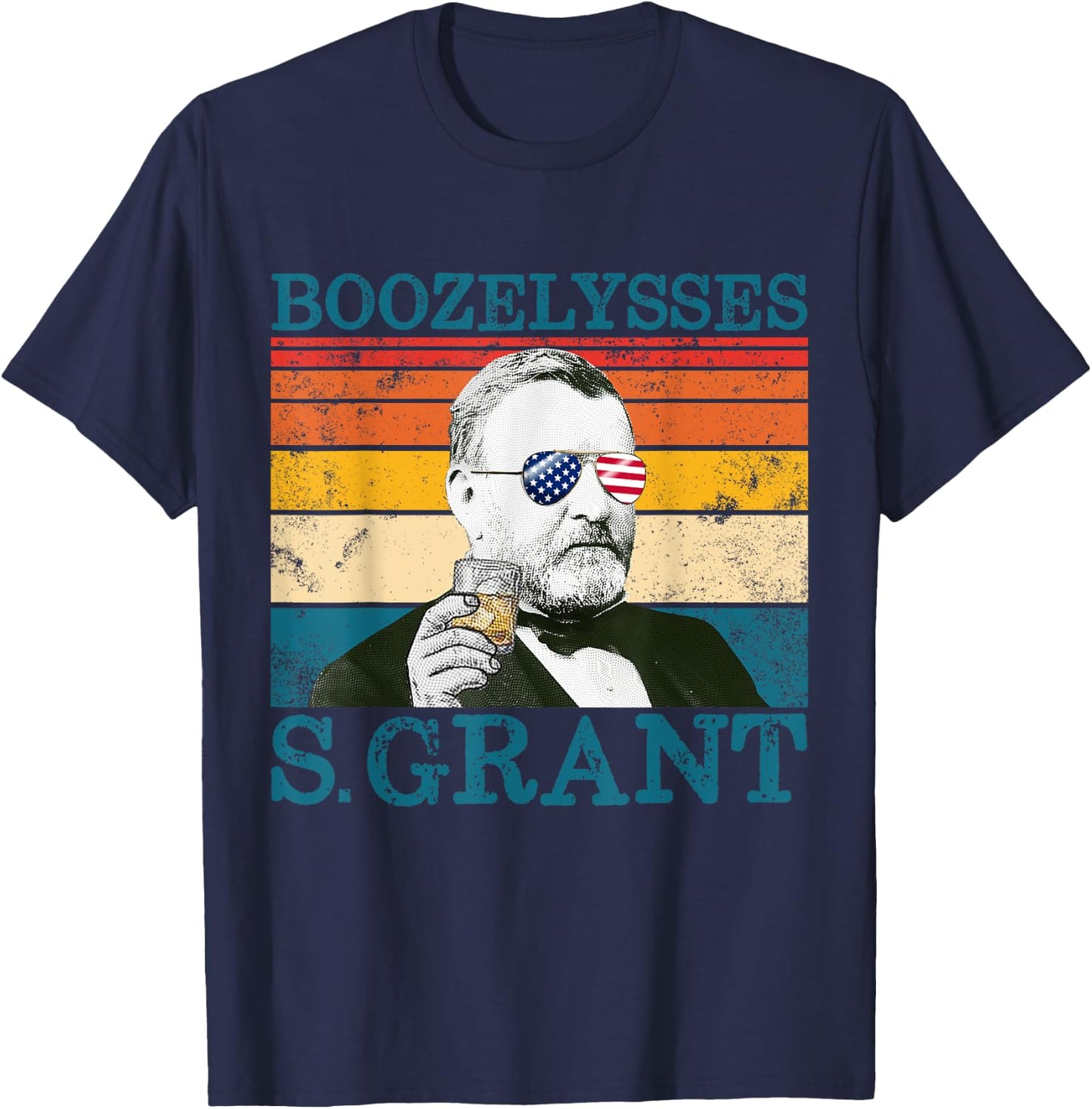 Boozelysses S. Grant Retro Drinking President Ulysses Grant T-Shirt - T-Shirt | Navy
