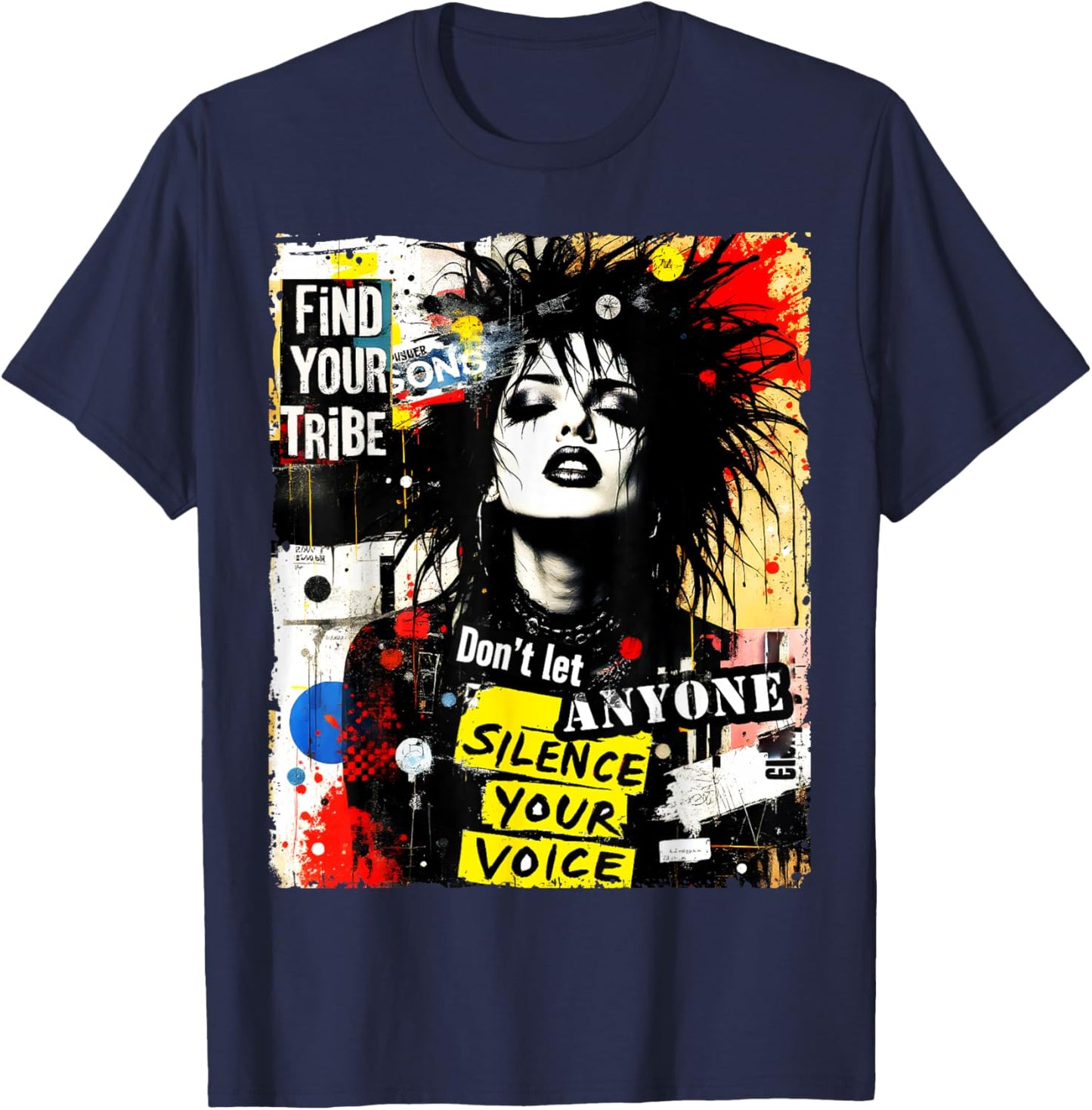 Punk Girl Graffiti 90s Urban Grunge Art Distressed Vintage T-Shirt - T-Shirt | Navy