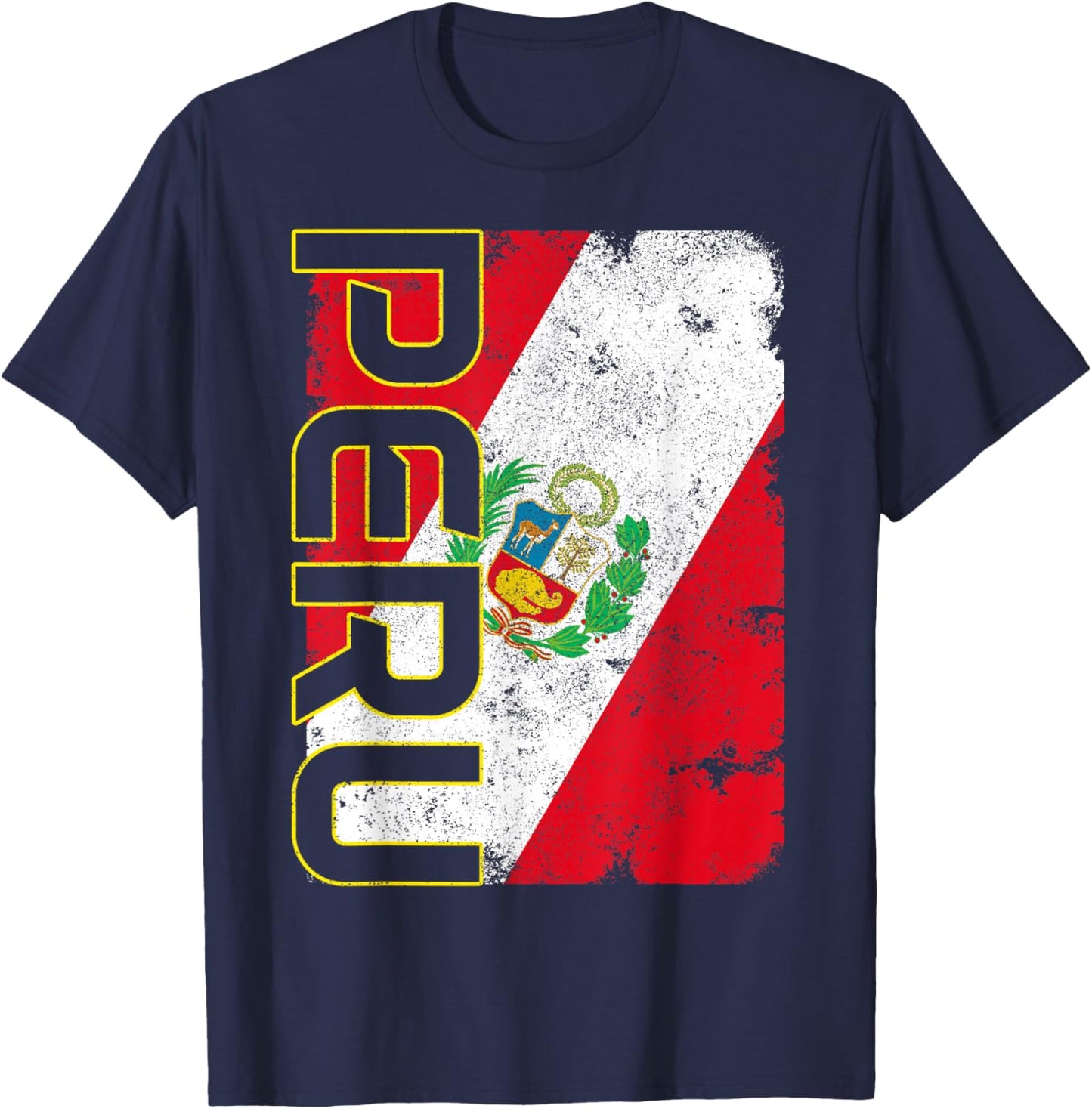 Peru Peruvian Flag Pride Vintage T-Shirt - T-Shirt | Navy