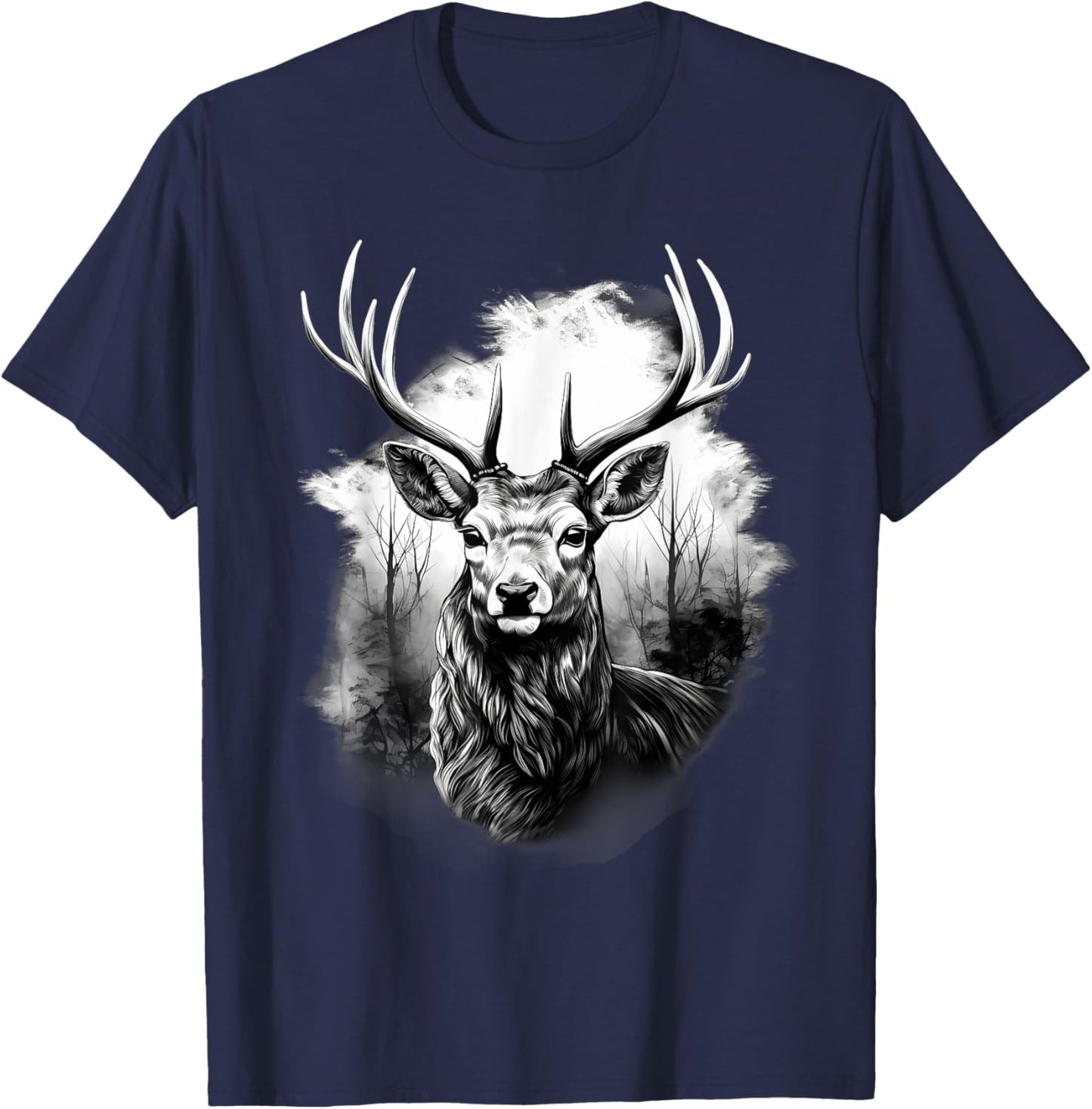 Deer Animal Print Drawing Artwork Animal Lovers Nature T-Shirt - T-Shirt | Navy